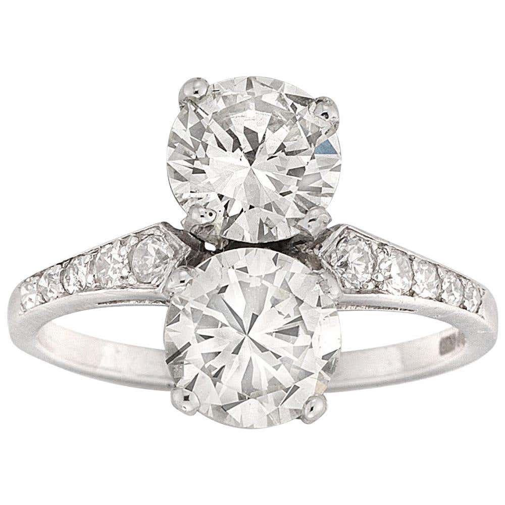 Vertical Two Stones Round Brilliant-Cut Diamond Ring For Sale at ...