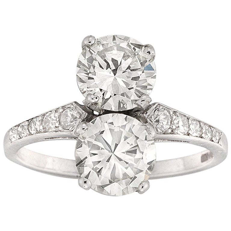 Vertical Two Stones Round Brilliant-Cut Diamond Ring For Sale