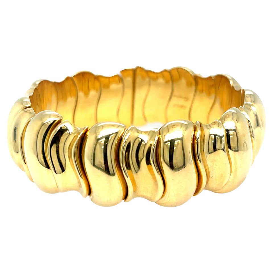 Bulgari Designer Yellow Gold and Diamond Flexible Cuff Bracelet For ...