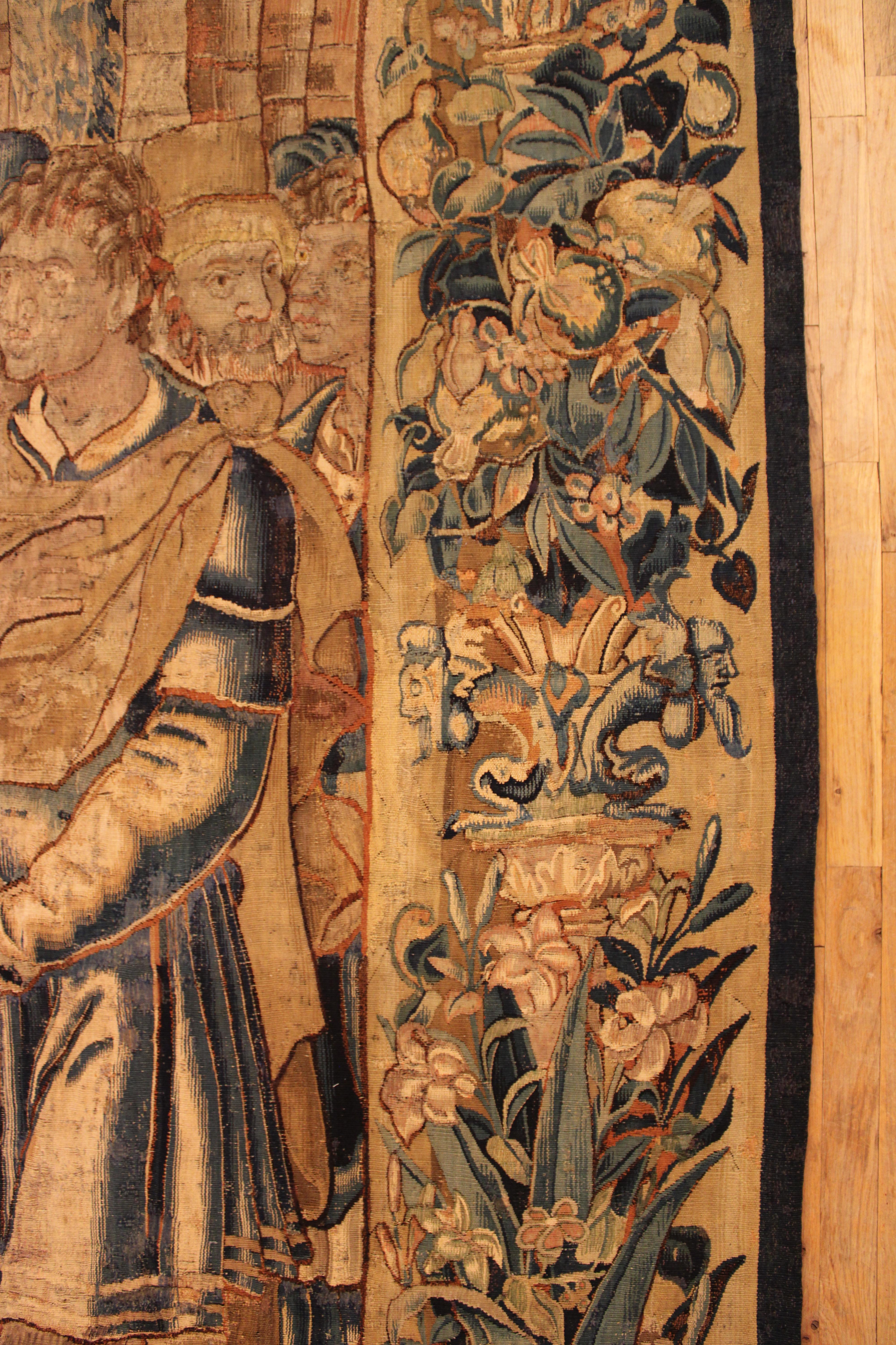 Vertically Oriented Pair of Late 16th Century Flemish Historical Tapestry Panels For Sale 1