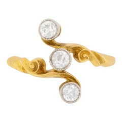 Vertically-Set Three-Stone Old Cut Diamond Ring, circa 1870s