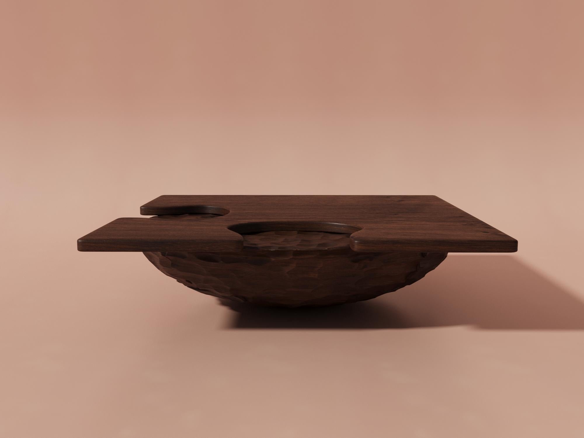 Vertige Coffee Table by Alexandre Ligios, Dark Solid Oak & Hand-sculpted Base In New Condition For Sale In New York, NY