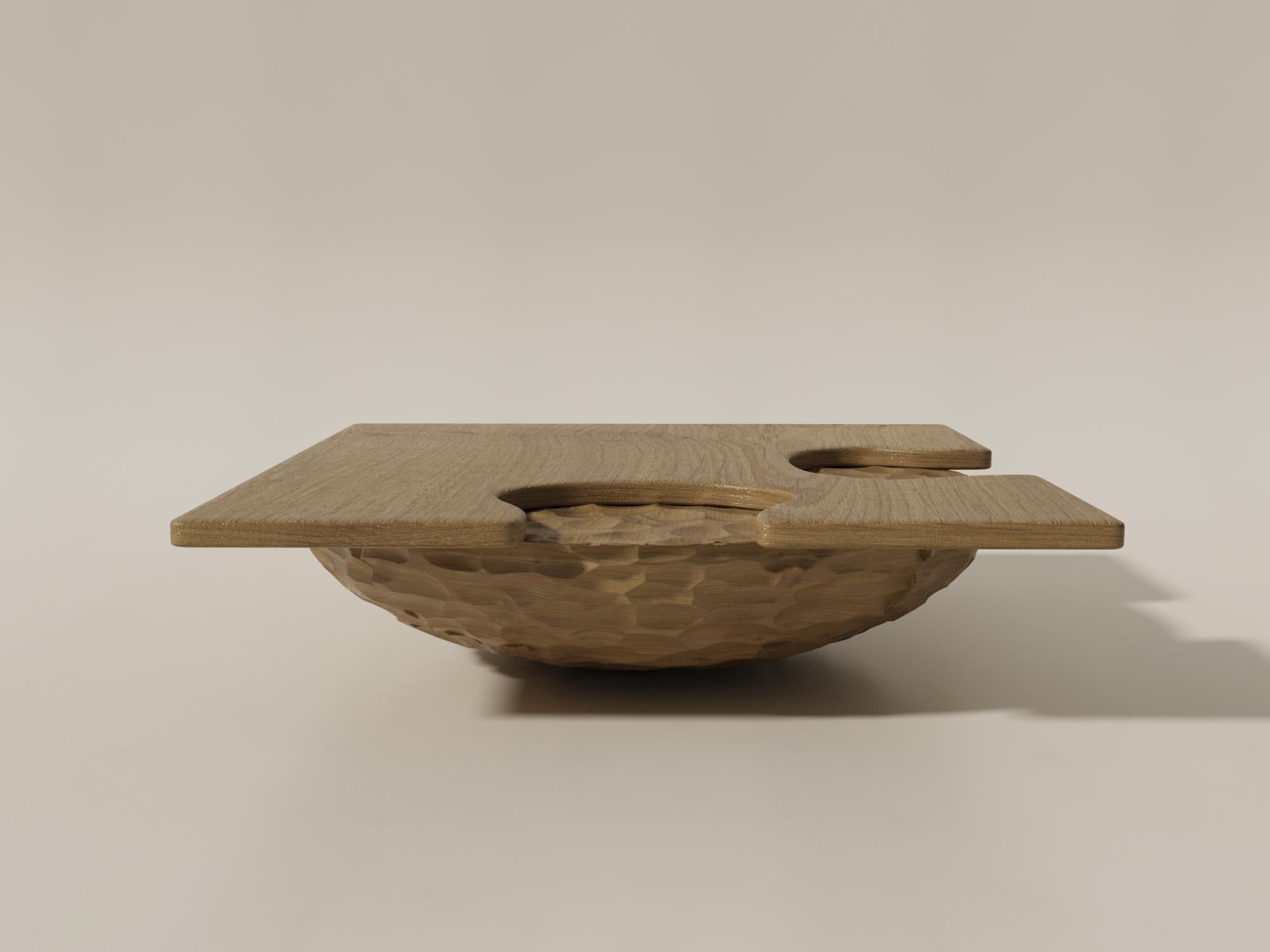 Hand-Crafted Vertige Coffee Table by Alexandre Ligios, Light Solid Oak & Hand-sculpted Base For Sale