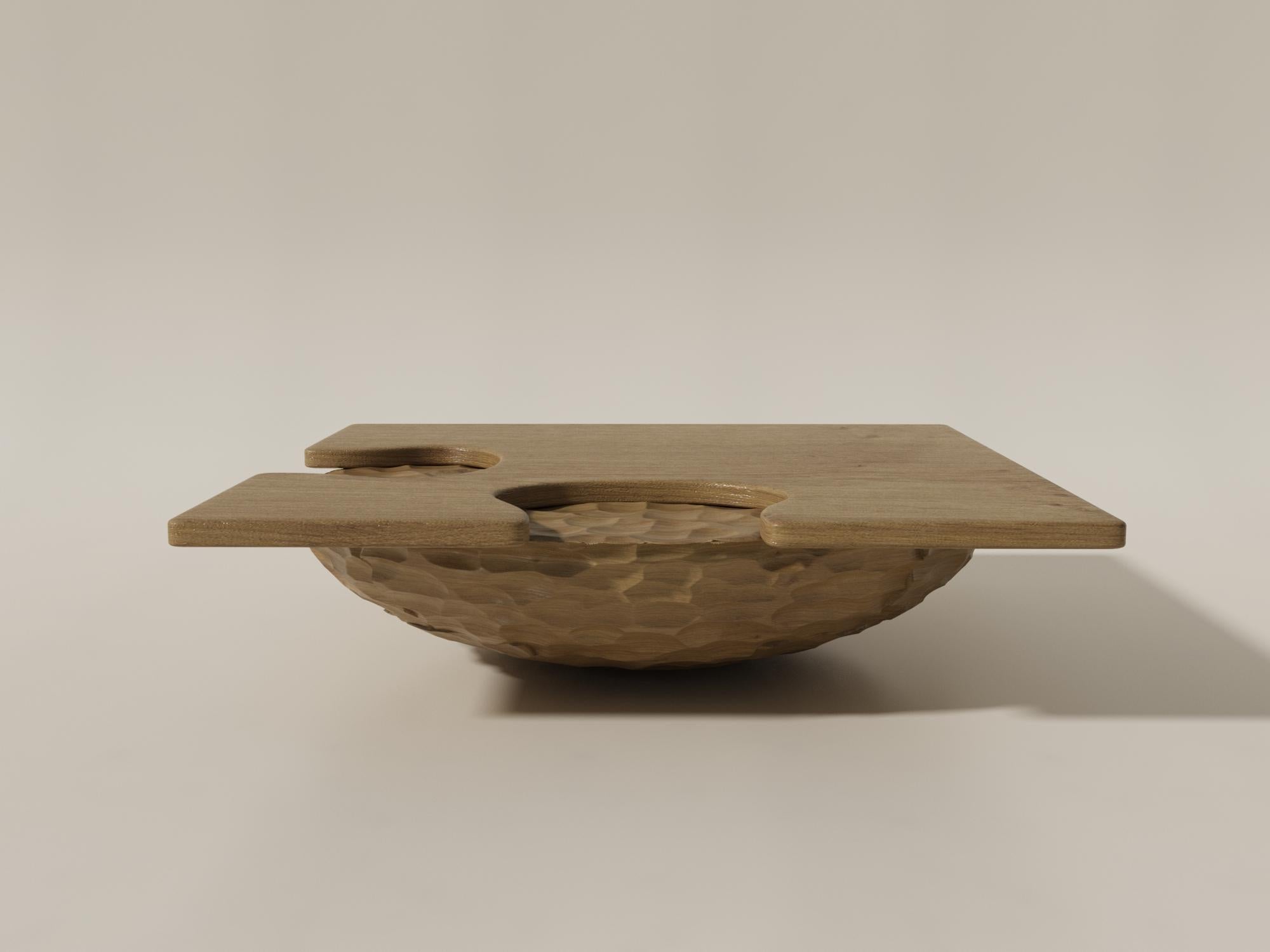 Vertige Coffee Table by Alexandre Ligios, Light Solid Oak & Hand-sculpted Base In New Condition For Sale In New York, NY