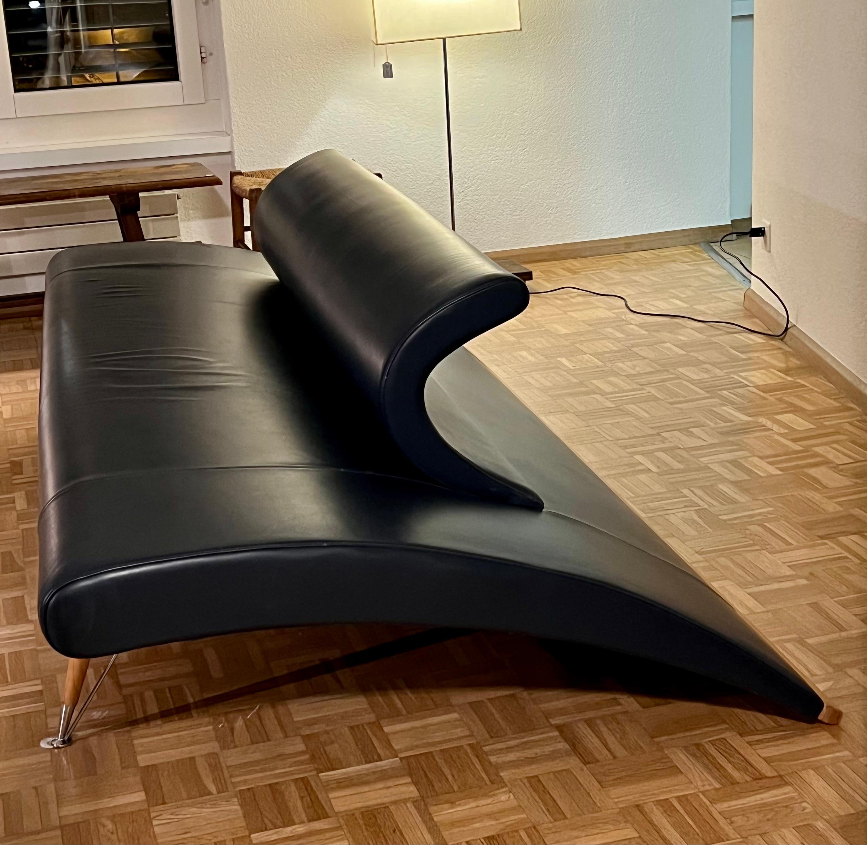 Massimo Iosa Ghiniss sofa Vertigo is a very rare and unike piece of furniture. Ideal for a large room, where it has space enough to Unfold it’s aerodynamic inspired design, and can be watched and admired from all angels. Inspired by the influences
