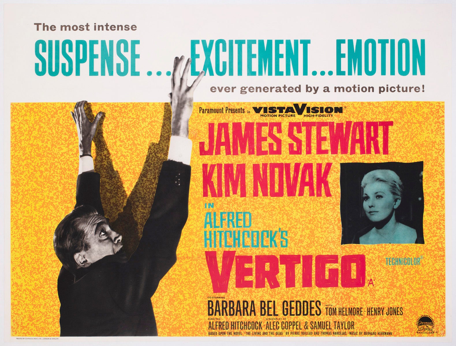 Vertigo 1958 UK Quad Film Poster For Sale