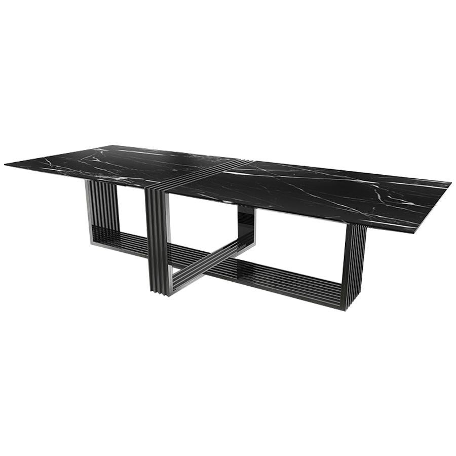 Nero Marquina Marble Vertigo Black Dining Table XL by LUXXU For Sale