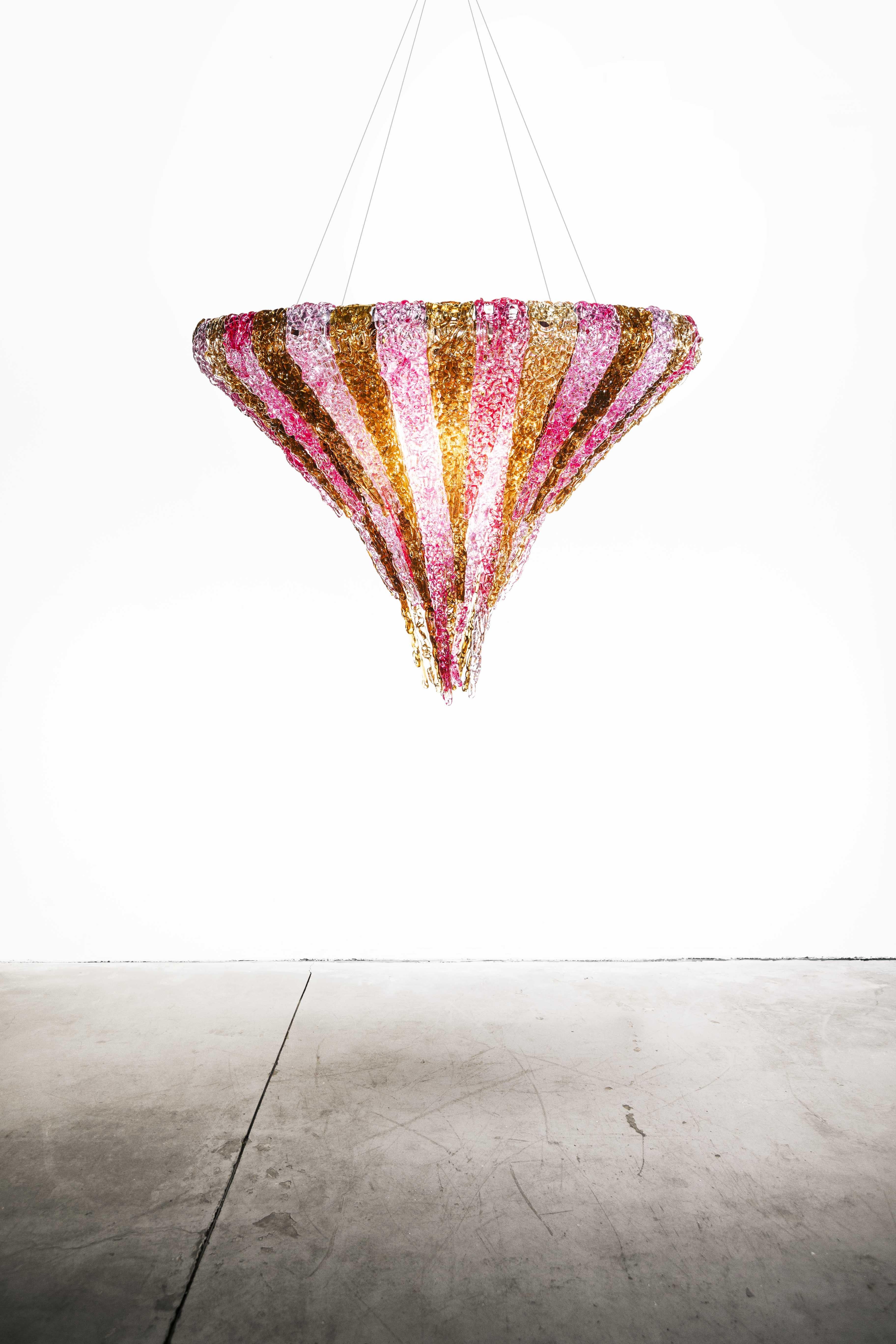 Vertigo Chandelier in Transparent and Amber Resin by Jacopo Foggini For Sale 1