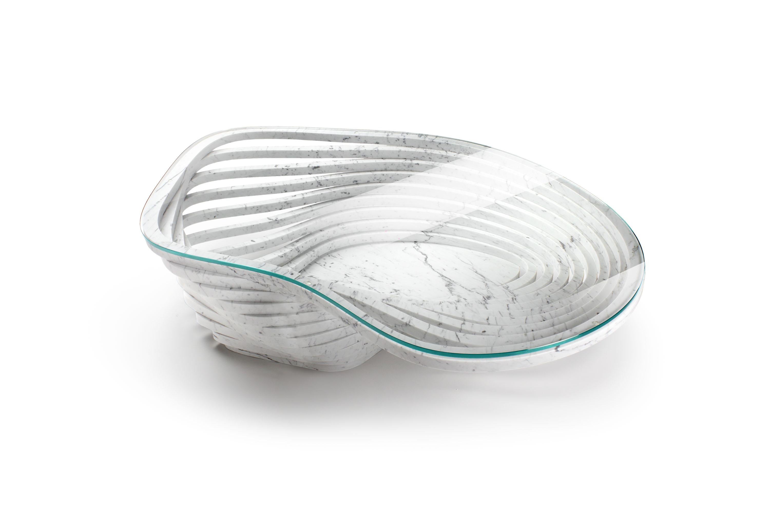 Vertigo Couchtisch aus Marmor und extra-klarem Glas von Barberini & Gunnell im Angebot 1