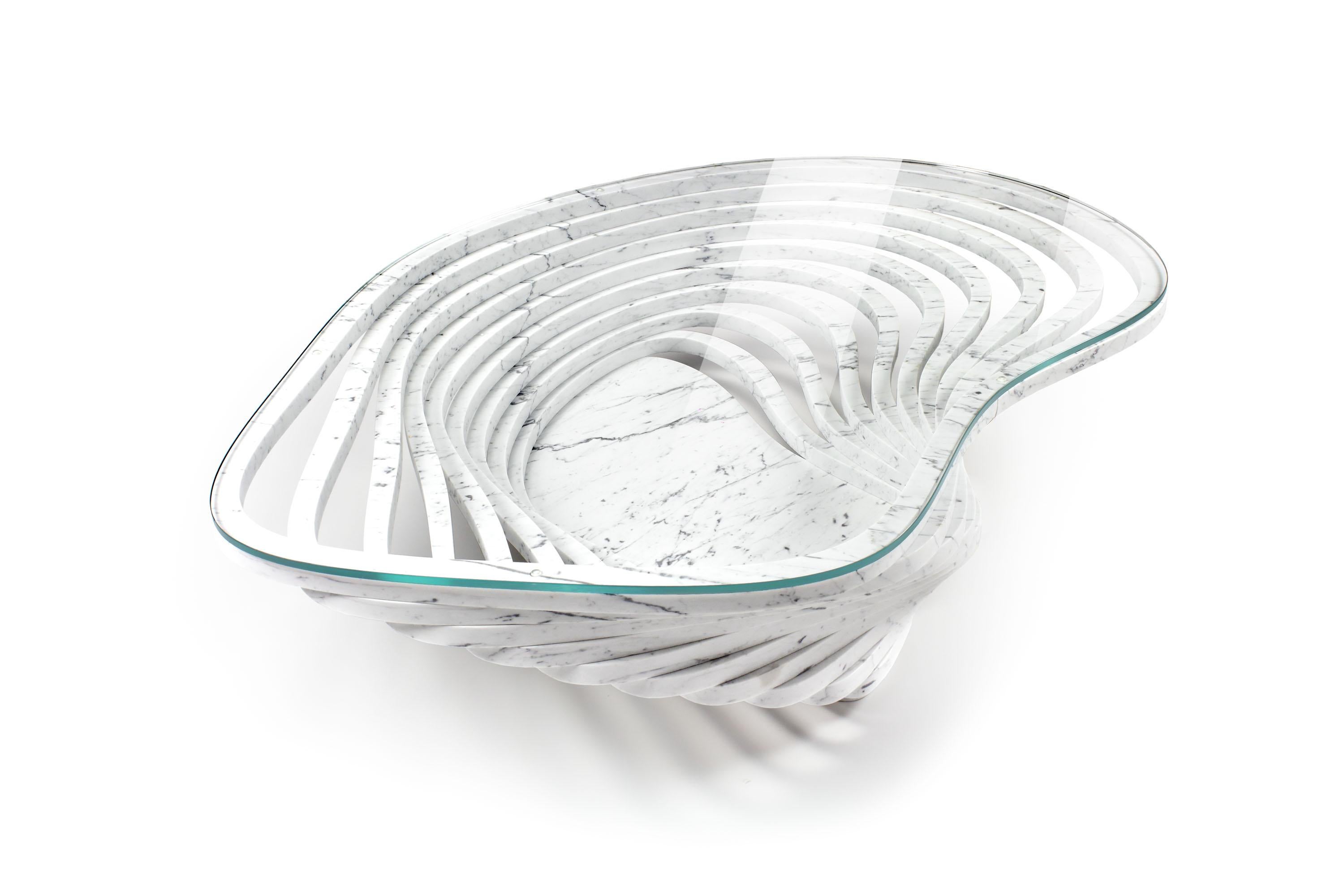 Vertigo Couchtisch aus Marmor und extra-klarem Glas von Barberini & Gunnell im Angebot 2