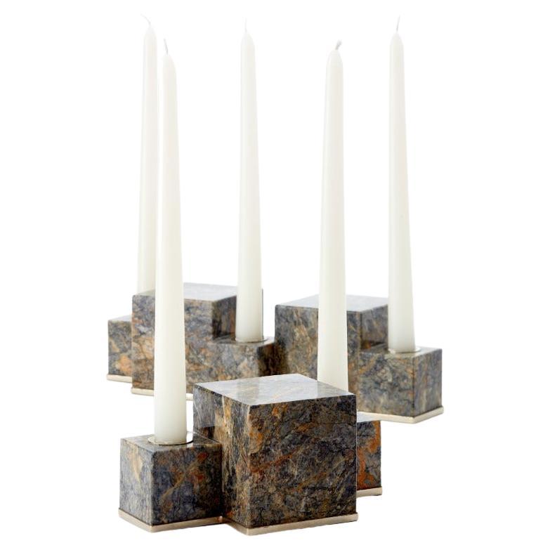 Vertigo Flat 2 and 3 Candles, Black Onyx Stone Candleholder For Sale