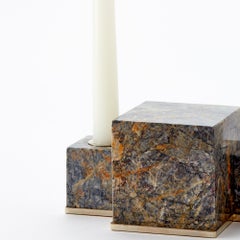 VERTIGO flache 2-Kerzenhalter aus schwarzem Onyx und Stein