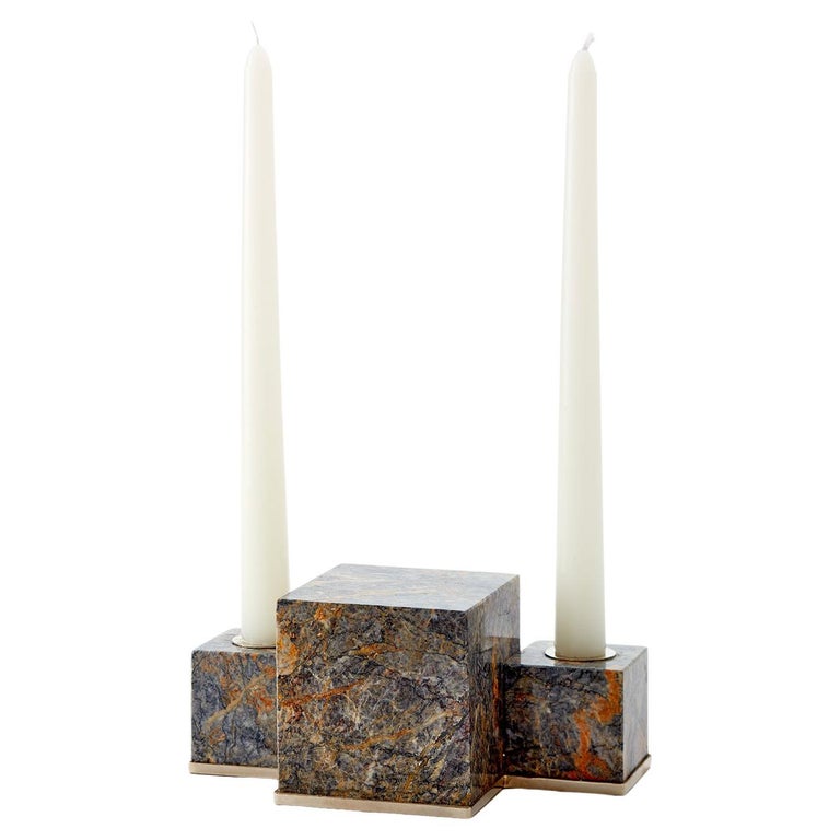 Vertigo Flat 3 Candles Black Onyx Stone Candleholder For Sale at 1stDibs