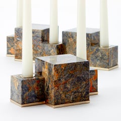 Bougeoir plat Vertigo à 3 bougies en pierre d'onyx noir