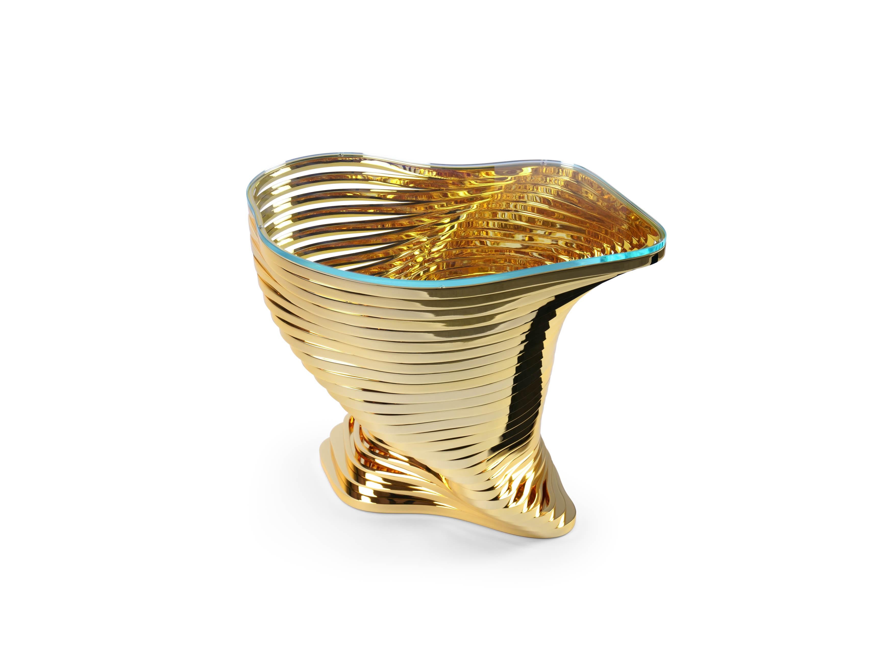 Vertigo Gold Side Table in 24K Gold-Plated Inox & Glass by Barberini & Gunnell For Sale 4