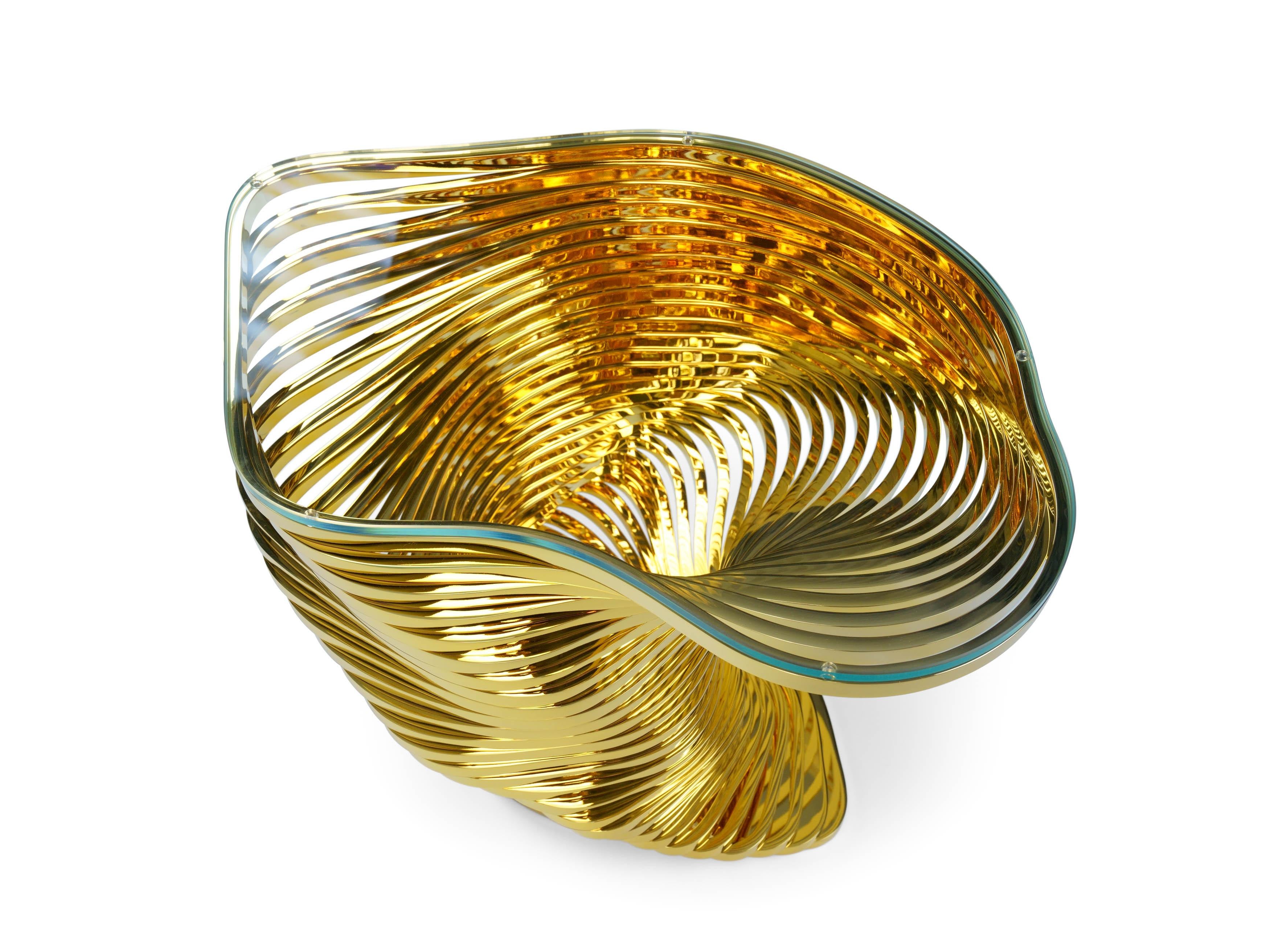 Vertigo Gold Side Table in 24K Gold-Plated Inox & Glass by Barberini & Gunnell For Sale 9