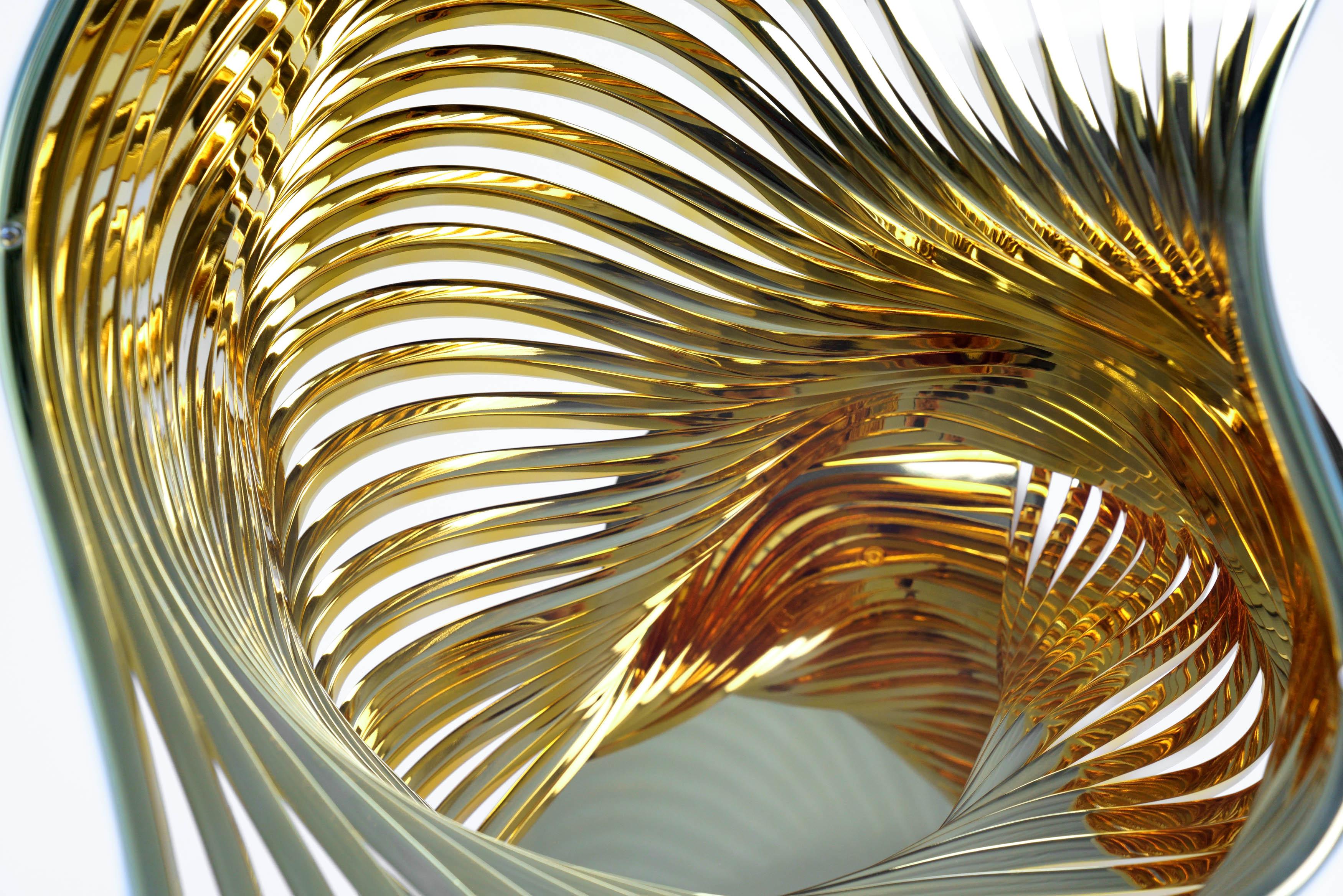 Post-Modern Vertigo Gold Side Table in 24K Gold-Plated Inox & Glass by Barberini & Gunnell For Sale