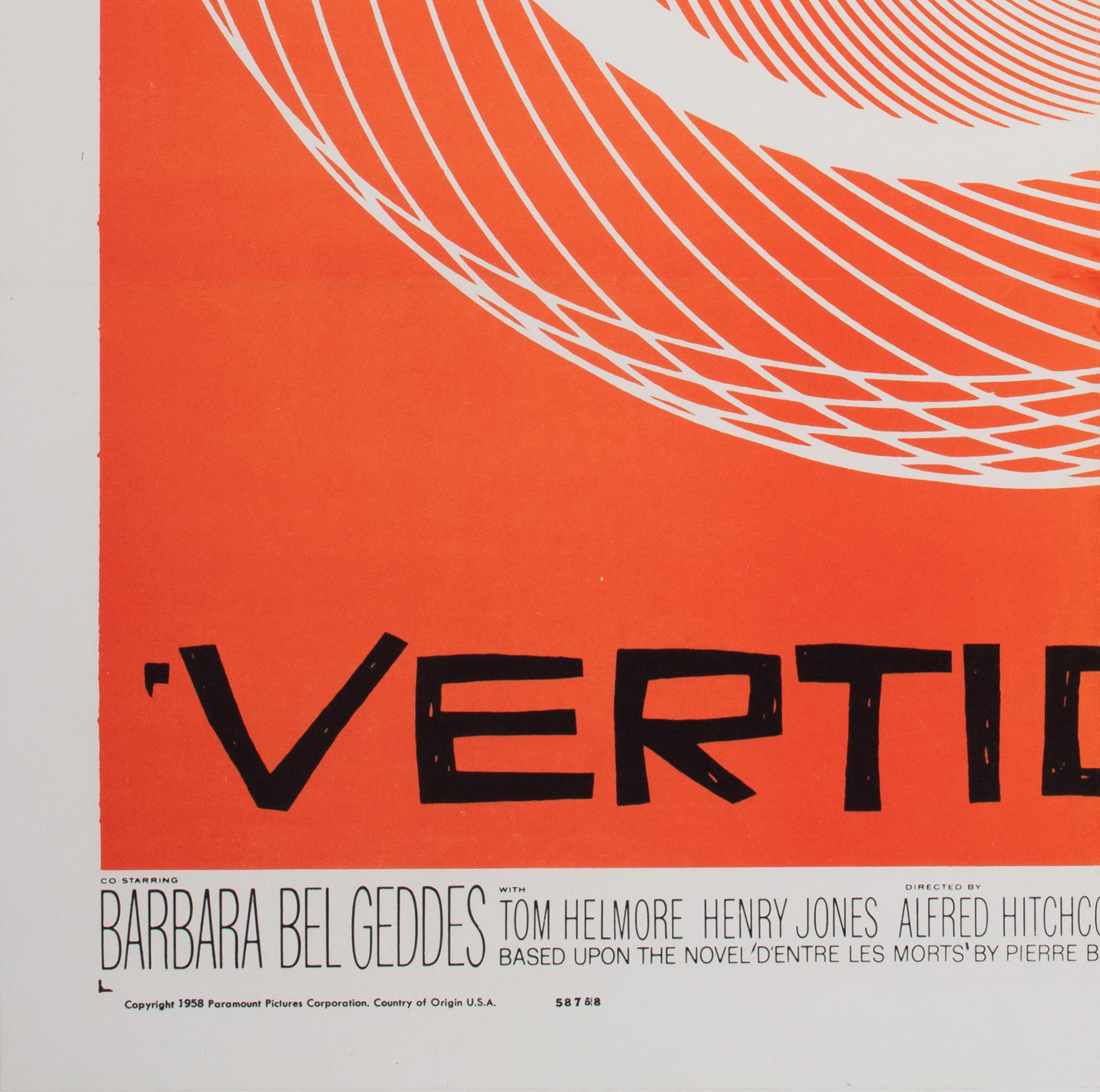 VERTIGO - Hitchcock, 1958 EE.UU. 1 HOJA Póster de película, SAUL BASS 1