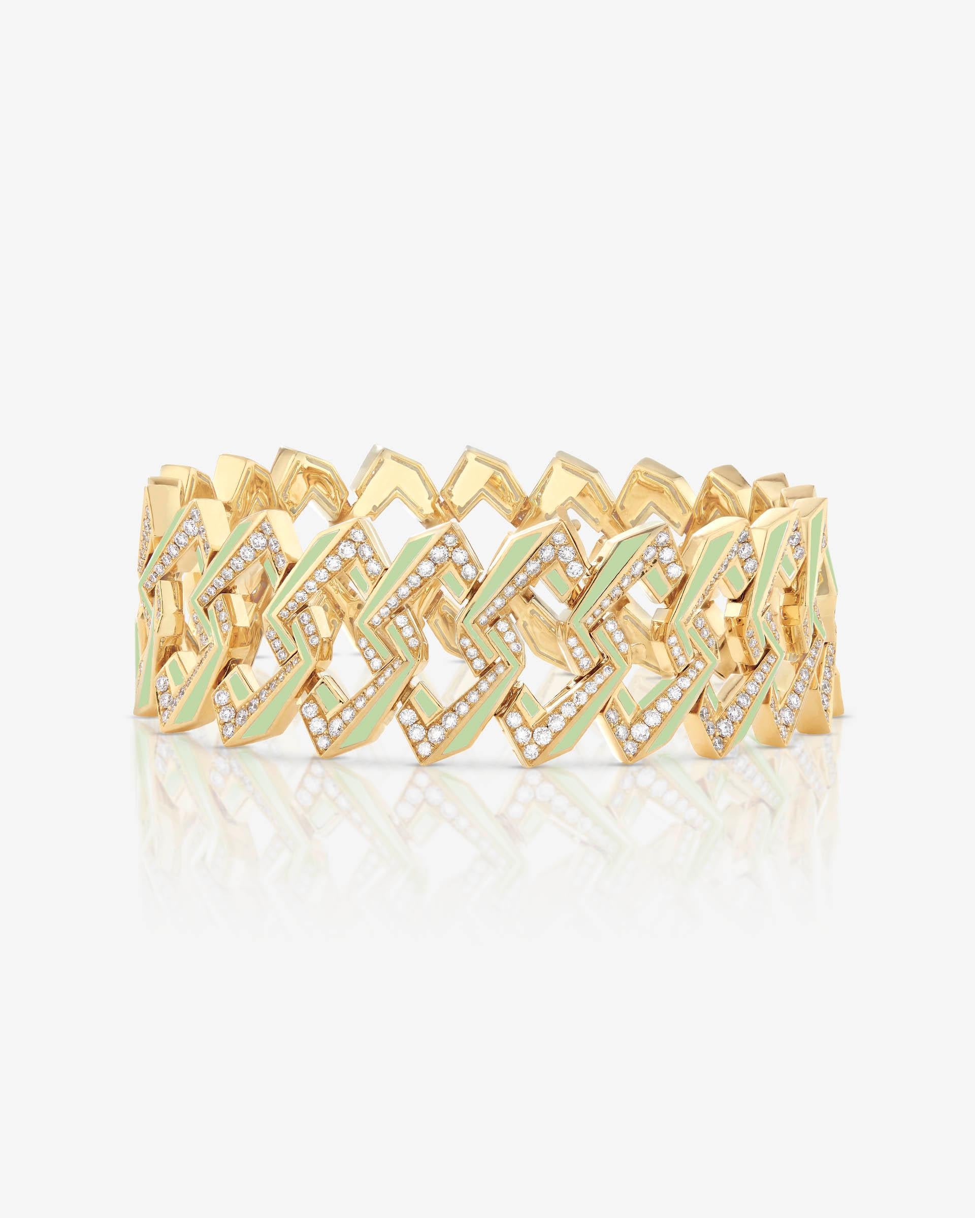 Round Cut Vertigo Impossible Link Bracelet - 18 Carat Yellow Gold and White Diamond For Sale