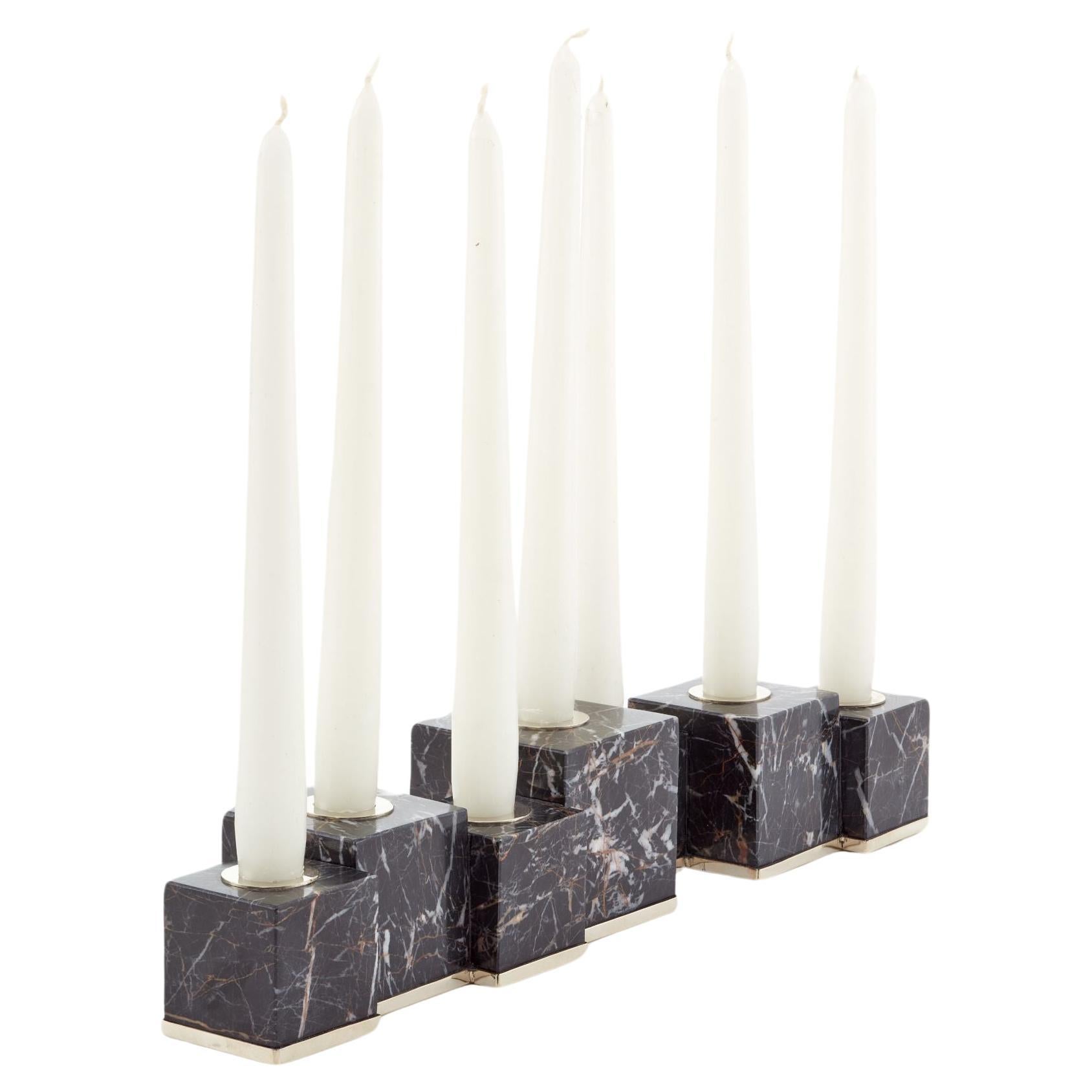 Vertigo Menorah Black Onyx Stone Candle Holder