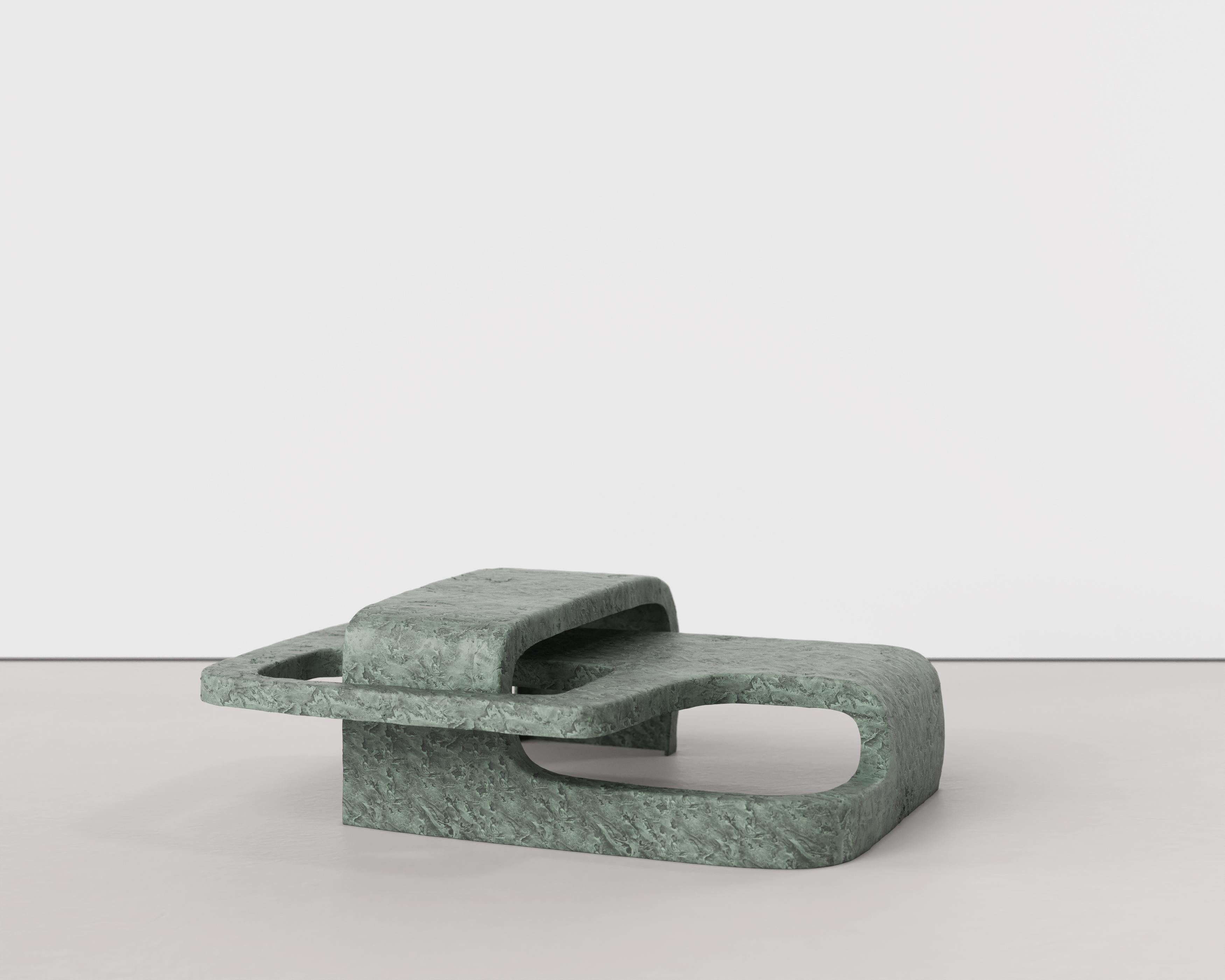 Vertigo N01 low table by Edizione Limitata
Exclusive for Galerie Philia.
Limited Edition. Signed and numbered.
Designers: Simone Fanciullacci
Dimensions: H 29 × W 72 × L 92 cm
Materials: Green patina bronze

Edizione Limitata, that is to say