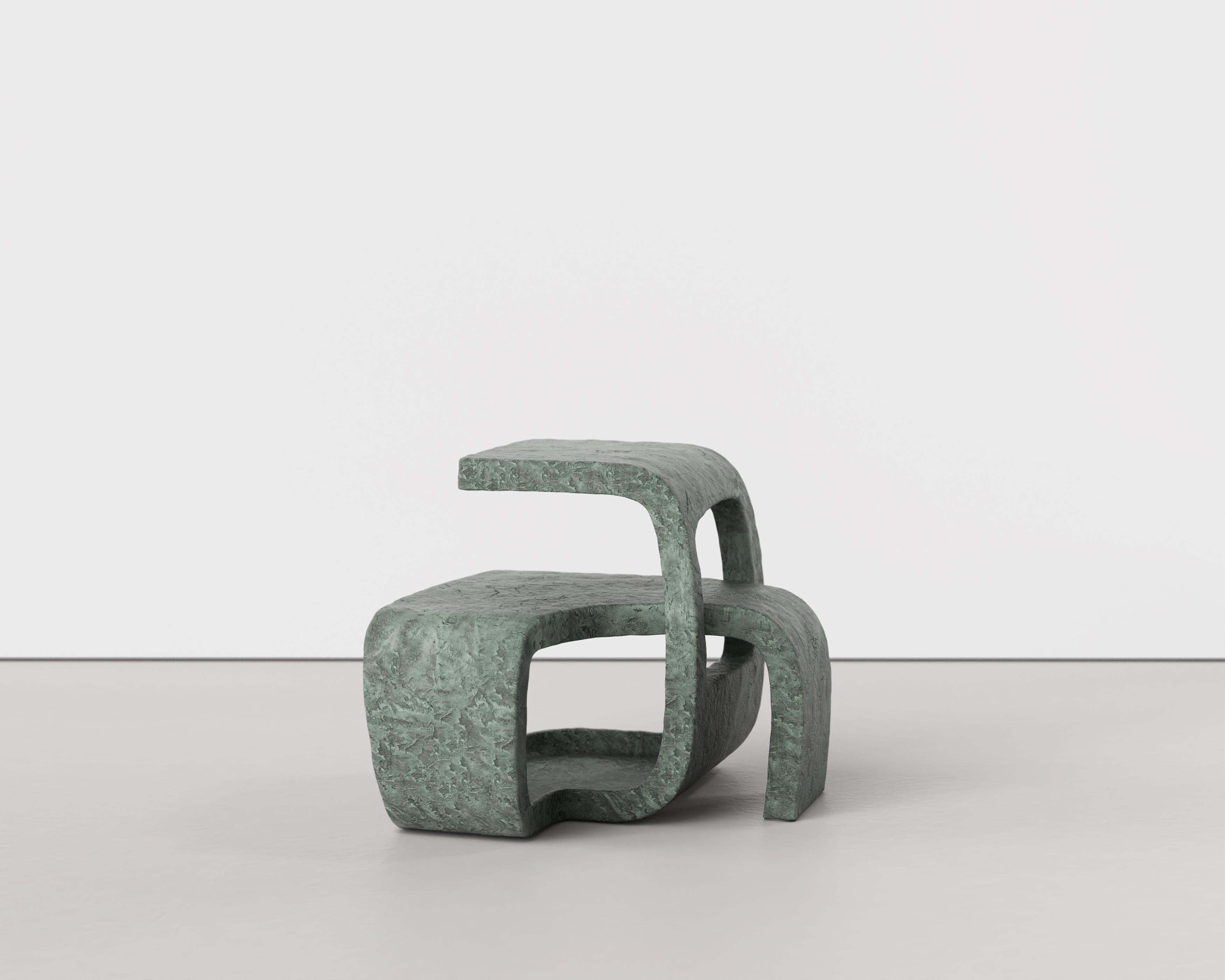 Vertigo N02 low table by Edizione Limitata
Exclusive for Galerie Philia.
Limited edition. Signed and numbered.
Designers: Simone Fanciullacci
Dimensions: H 48 × W 57 × L 55 cm
Materials: Green patina bronze

Edizione Limitata, that is to say