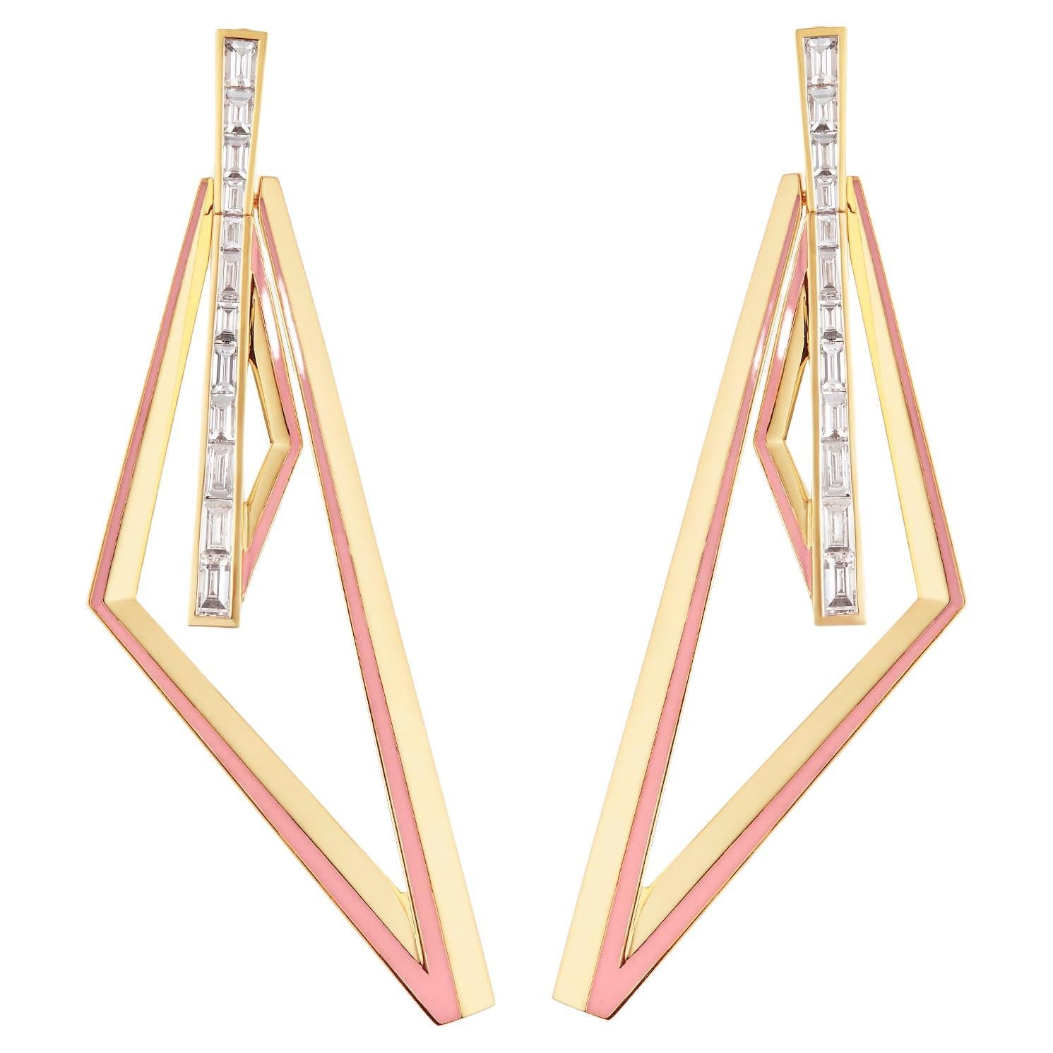 Vertigo Obtuse Hoops - 18 Carat Yellow Gold and White Diamond