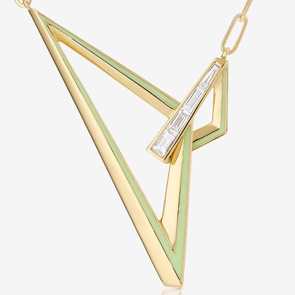 Contemporary Vertigo Obtuse Necklace - 18 Carat Yellow Gold and White Diamond For Sale