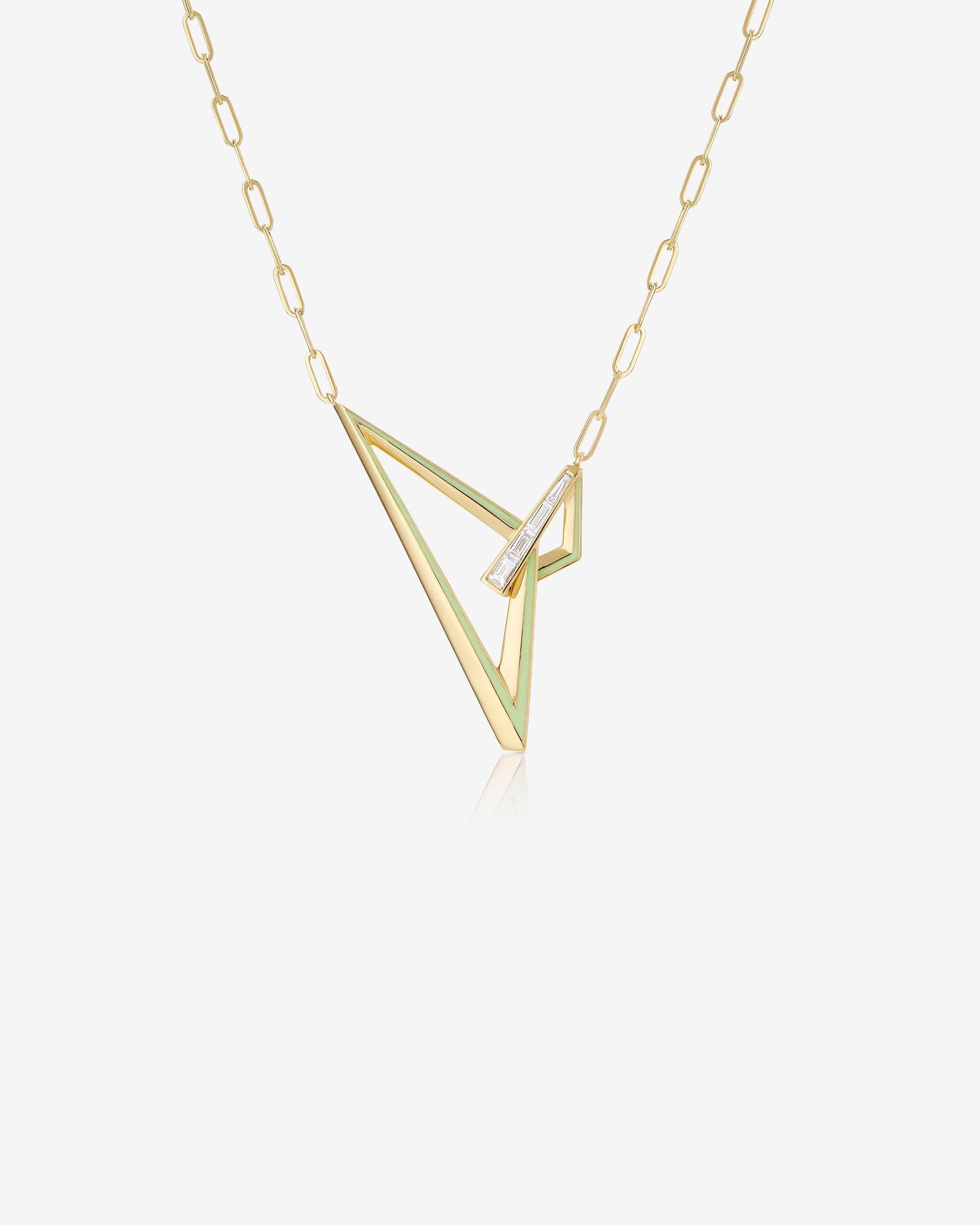 Baguette Cut Vertigo Obtuse Necklace - 18 Carat Yellow Gold and White Diamond For Sale