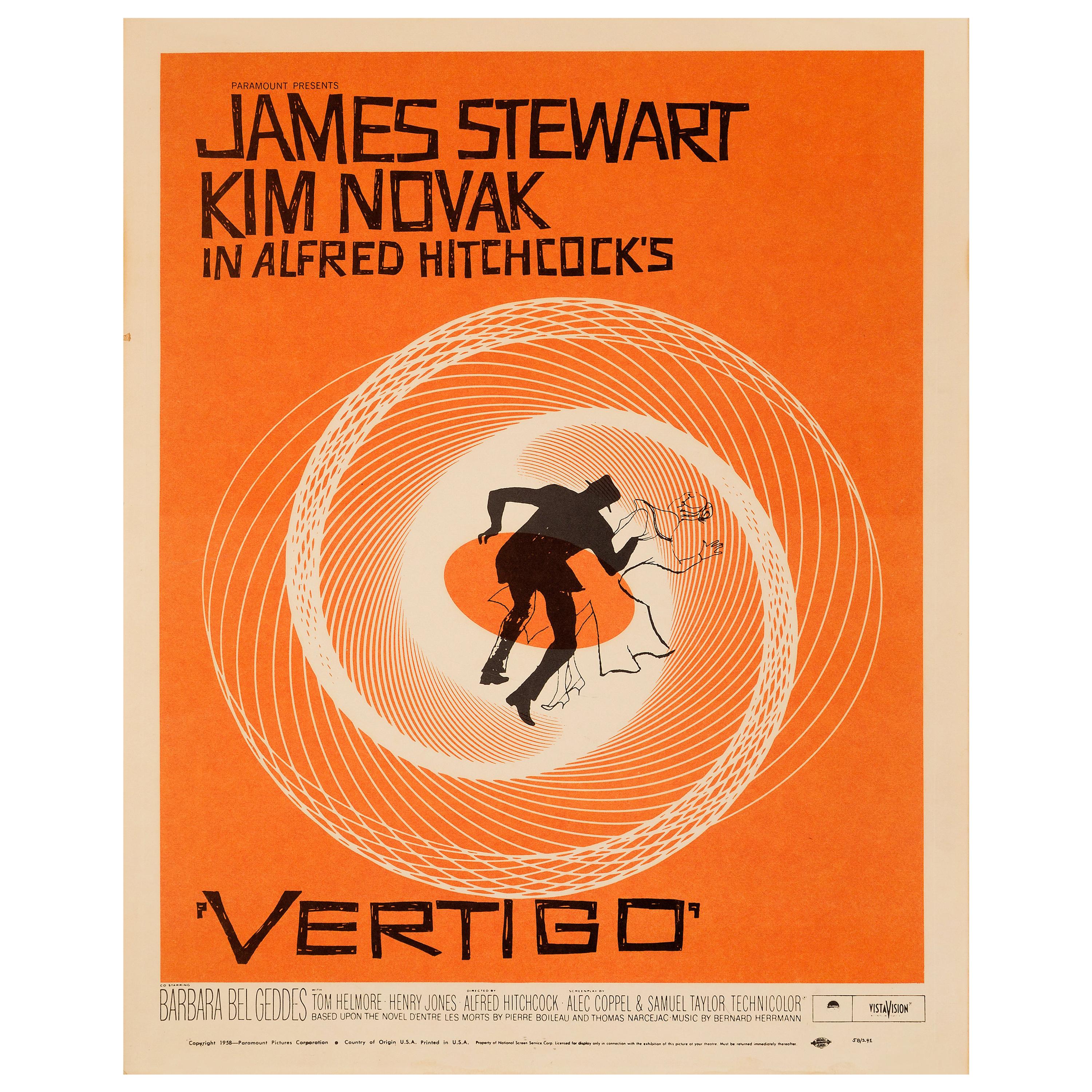 vertigo - Affiche de film originale et vintage pour les États-Unis:: 1958