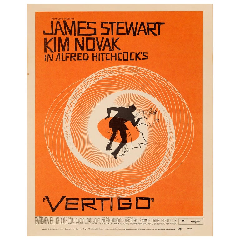 'Vertigo' Original Vintage US Window Card Movie Poster, 1958