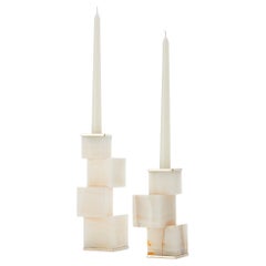 Vertigo Short and Tall Cream Onyx Stone Candleholders