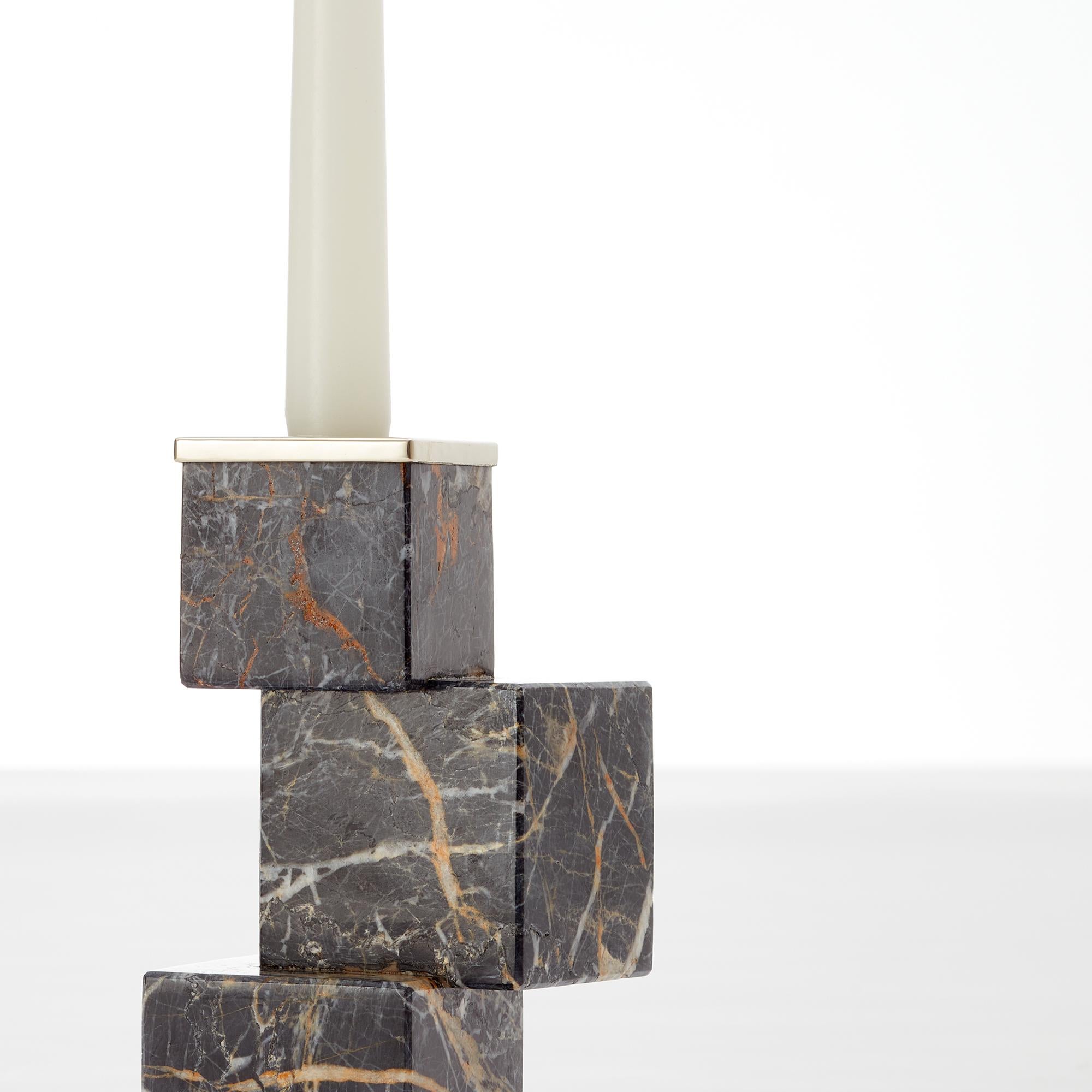 Modern Vertigo Short Black Onyx Stone Candleholder For Sale