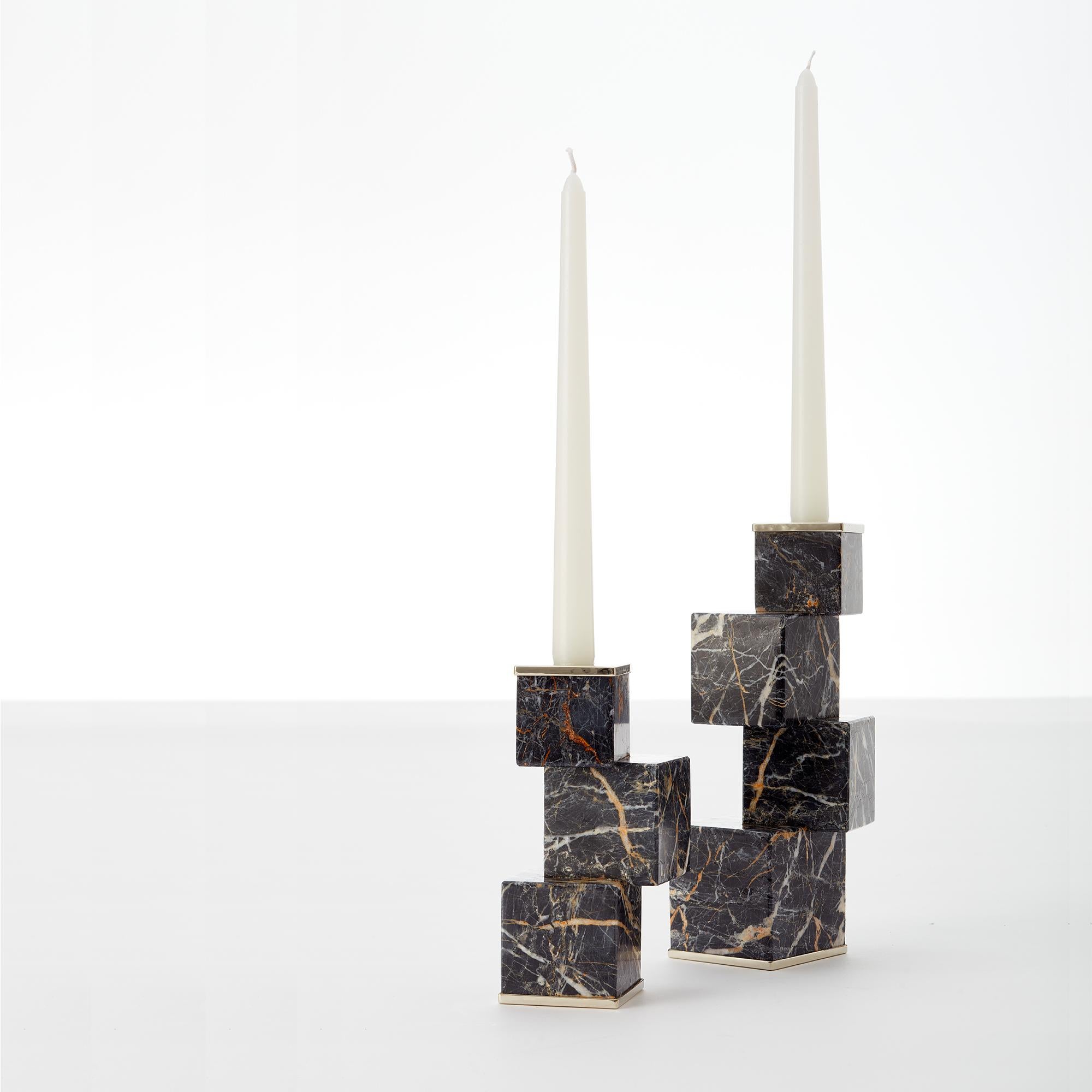 Argentine Vertigo Short Black Onyx Stone Candleholder For Sale