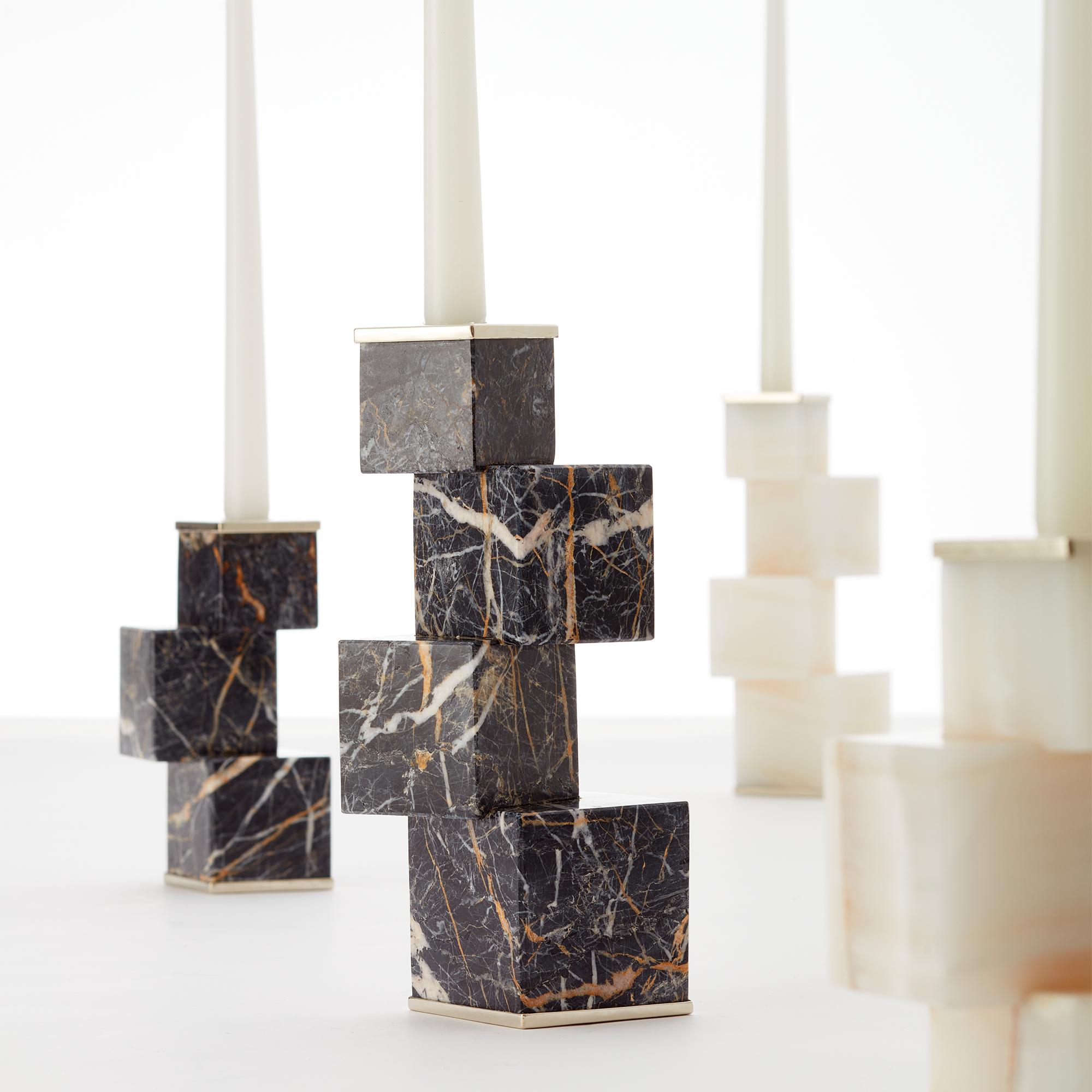 Vertigo Short Black Onyx Stone Candleholder In New Condition For Sale In Buenos Aires, AR