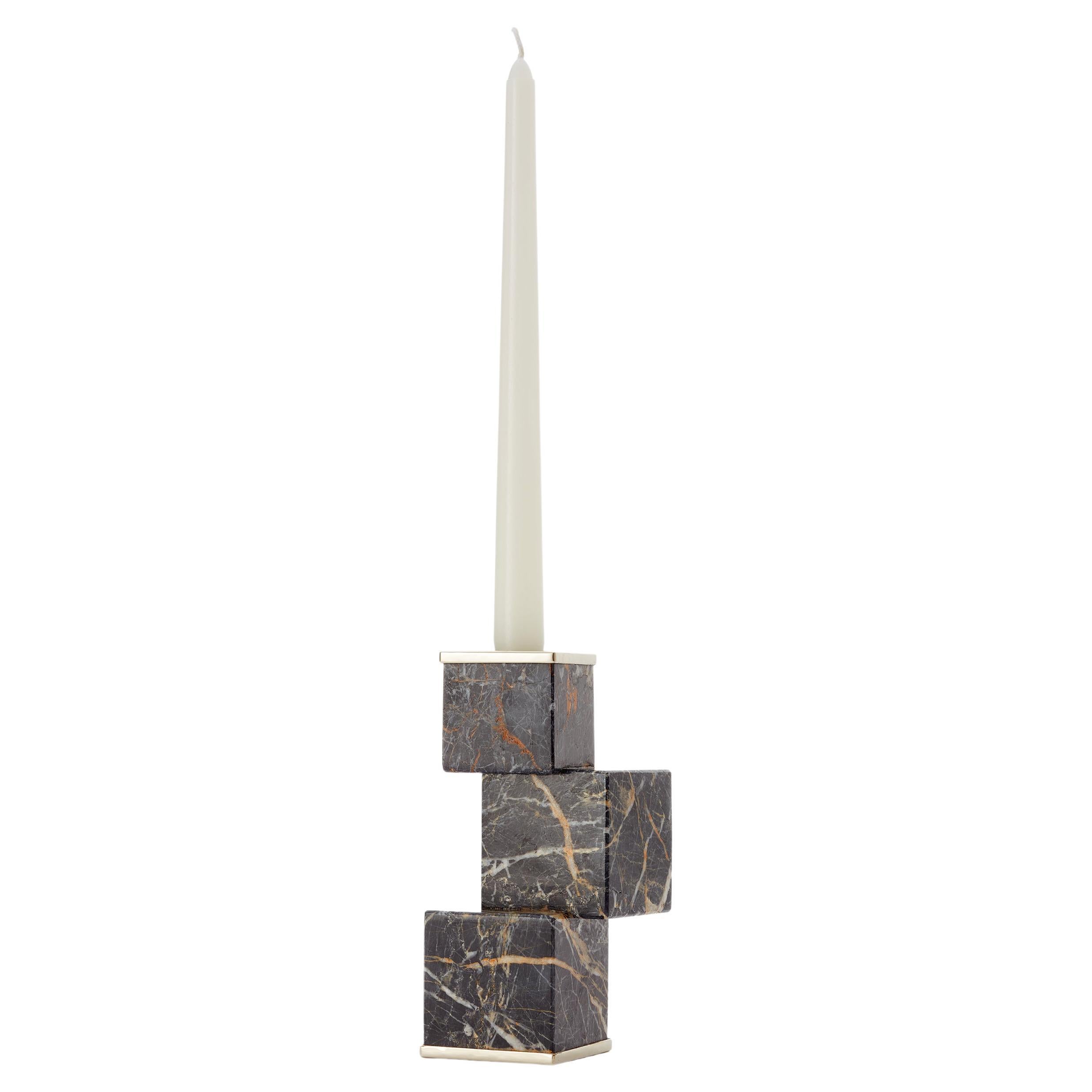Kurzer schwarzer Onyxstein-Kerzenhalter aus Stein von Vertigo im Angebot