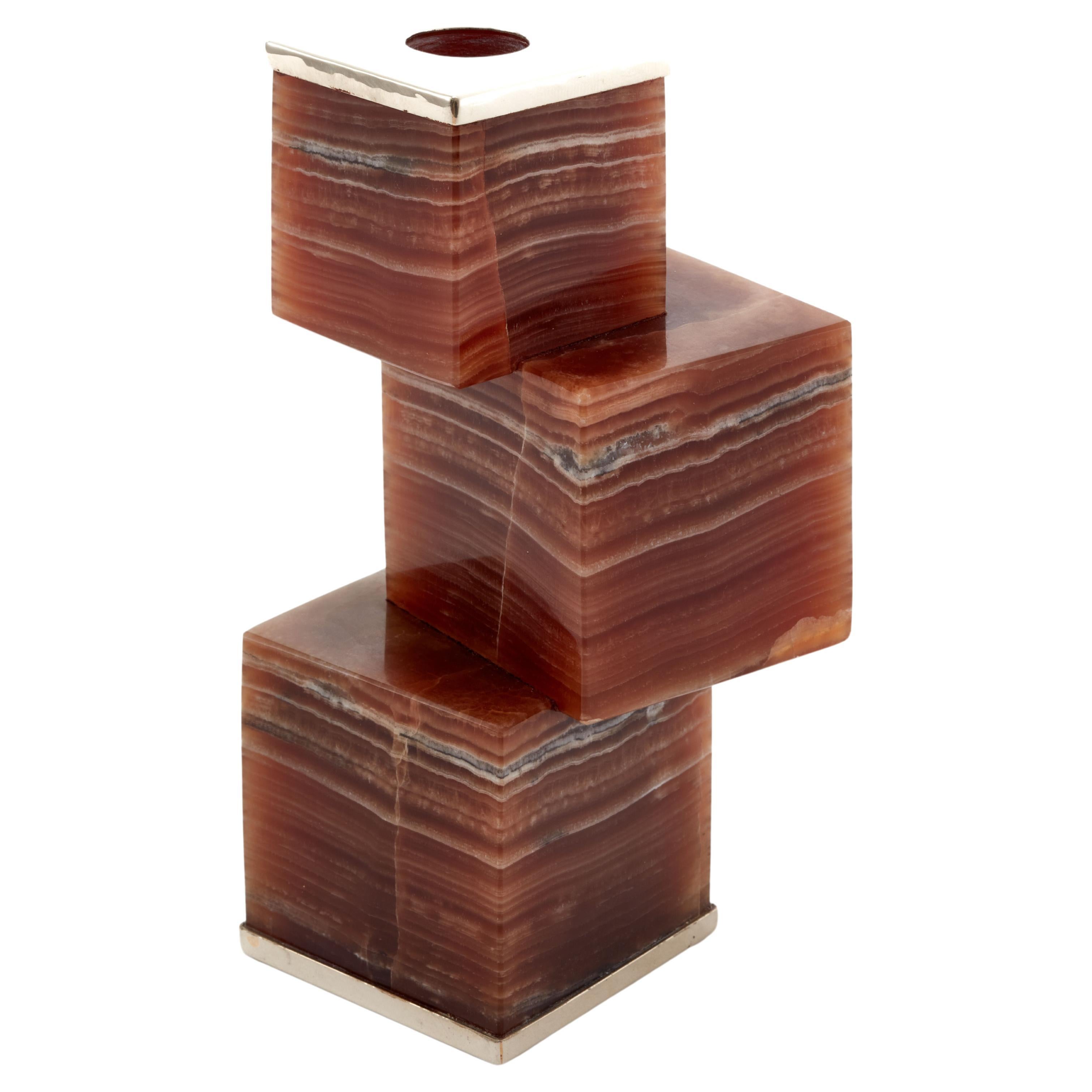 Vertigo Short Bordeaux  Onyx Stone Candleholder For Sale