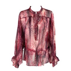 VERTIGO Size L Burgundy Pink Silk Marbled Blouse