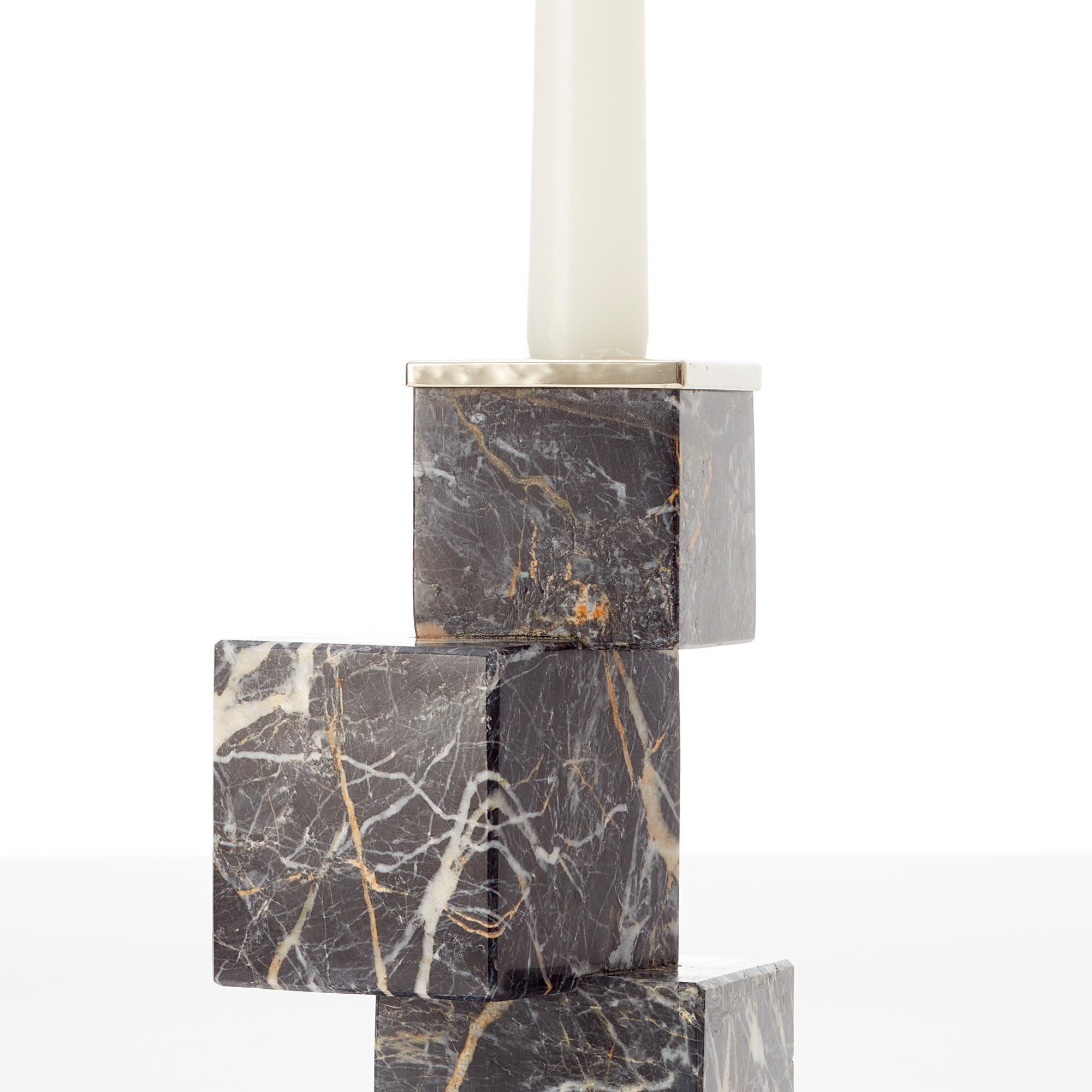 Modern Vertigo Tall Black Onyx Stone Candleholder For Sale