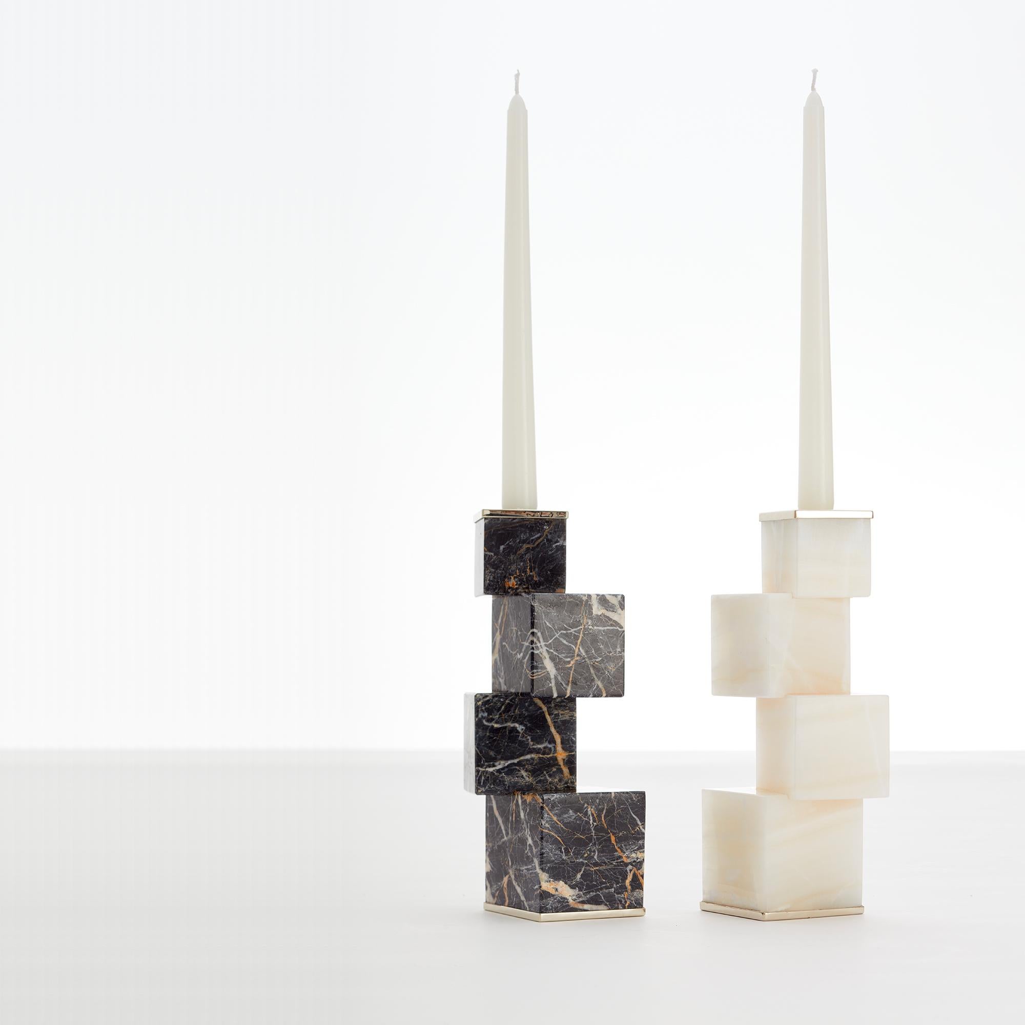 Hand-Crafted Vertigo Tall Black Onyx Stone Candleholder For Sale