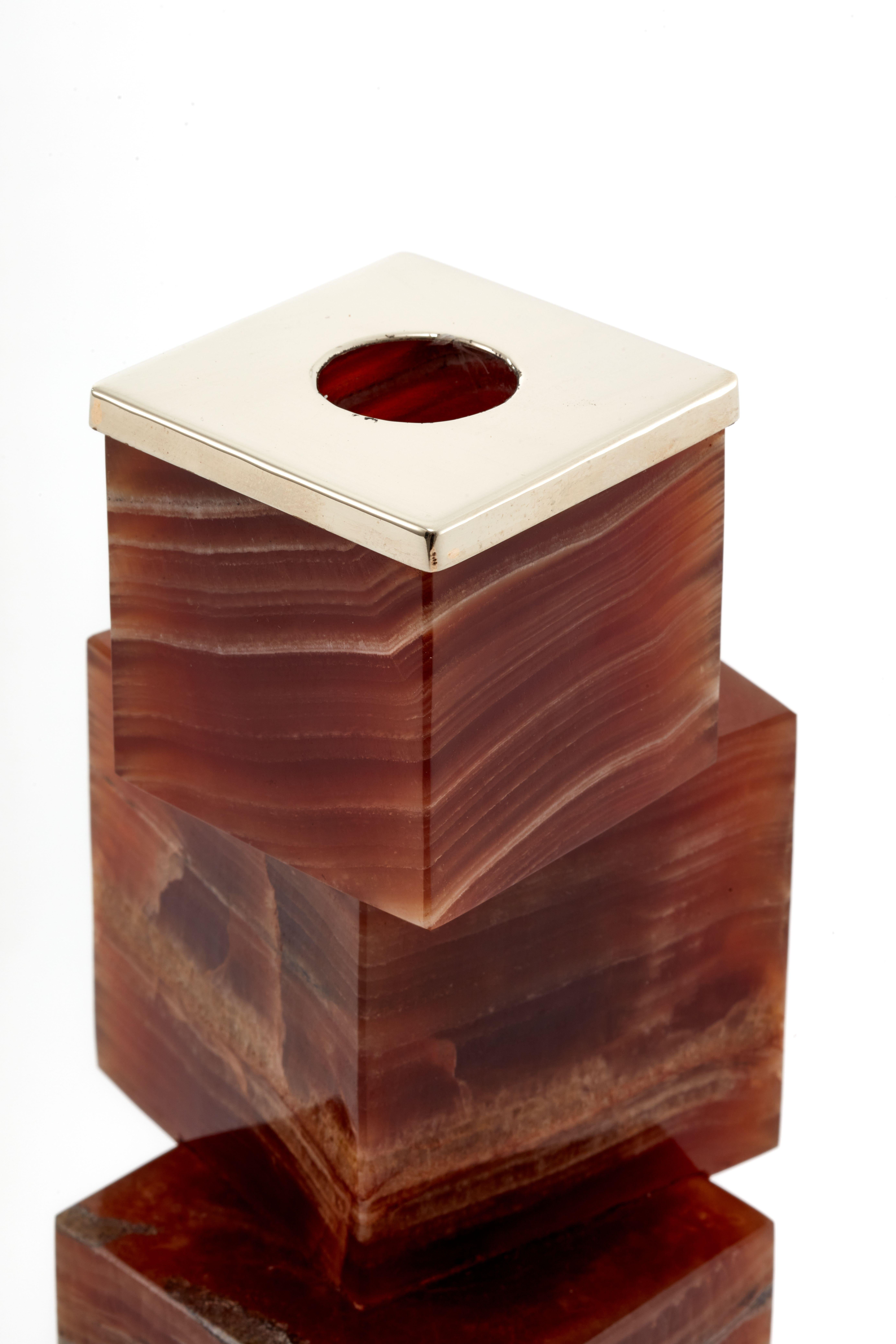 Modern Vertigo Tall Bordeaux Onyx Stone Candleholder For Sale