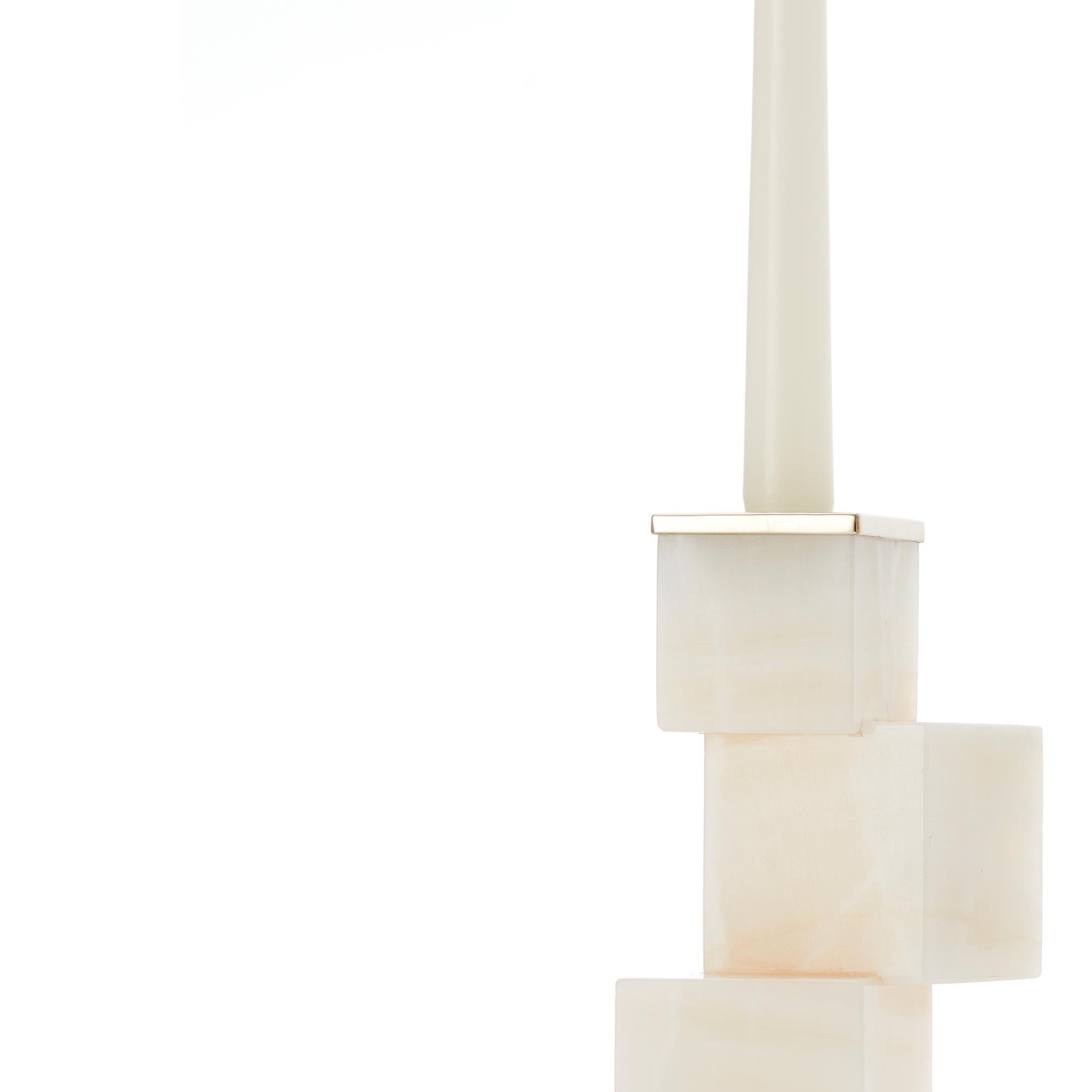 Modern Vertigo Tall Cream Onyx Stone Candleholder For Sale