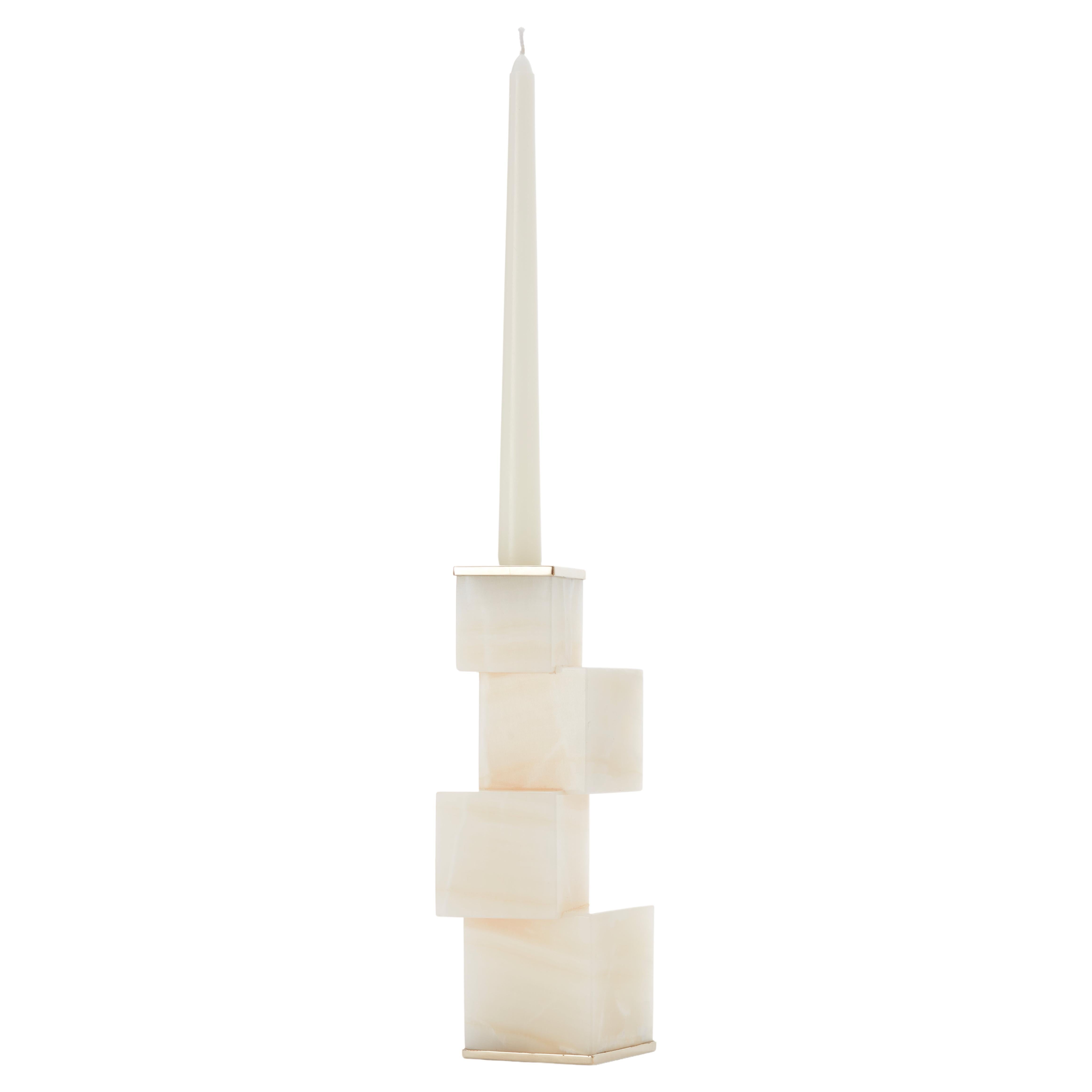 Kerzenhalter aus cremefarbenem Onyx-Stein von Vertigo
