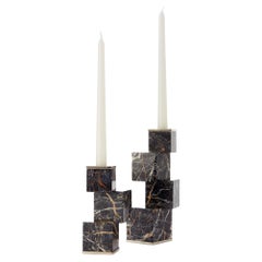 Vertigo Trio of Candlesticks, Black Onyx Stone & Silver Alpaca
