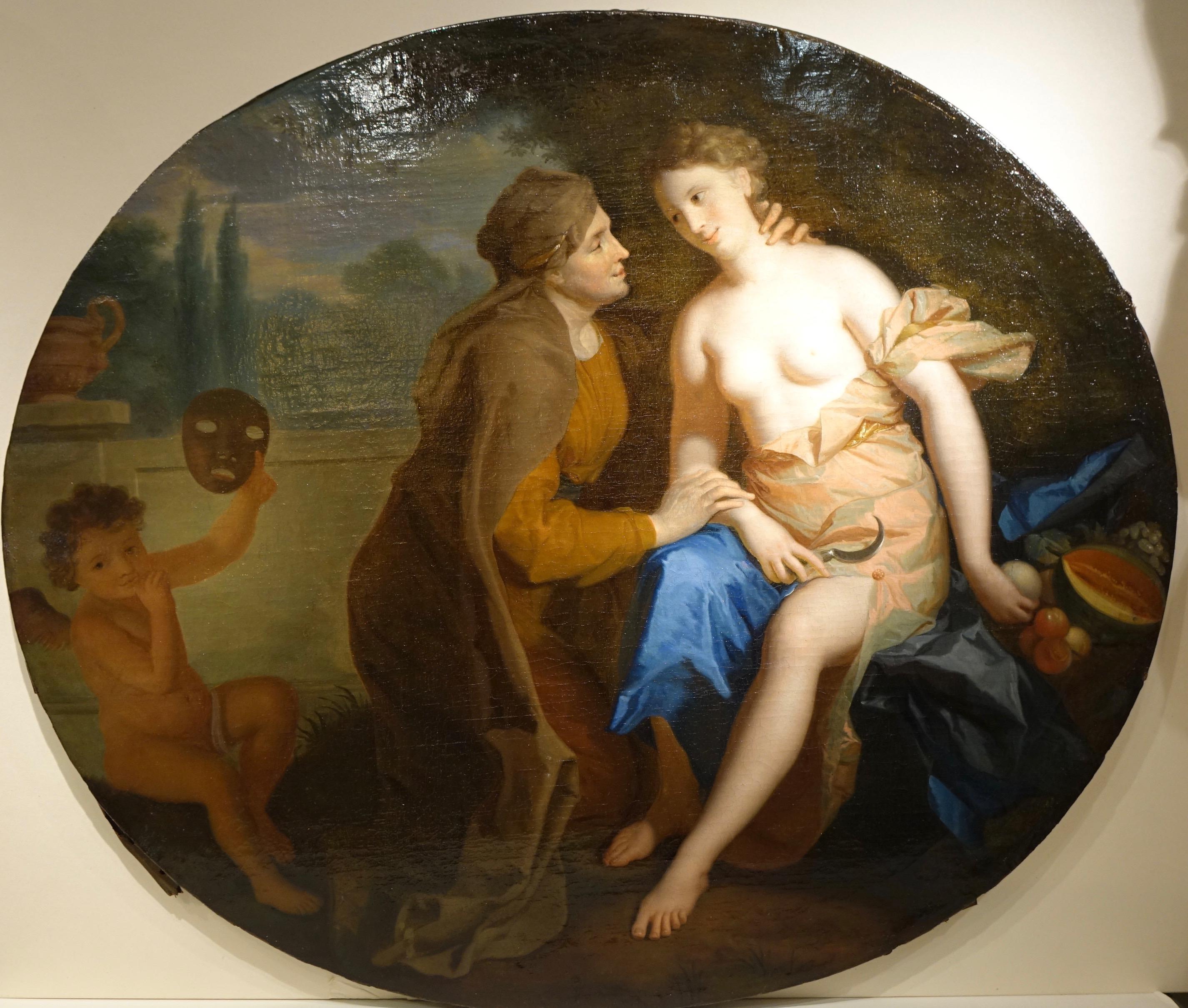 Oil on canvas representing Vertumnus and Pomona ,goddess of fruits.
Pomona is a nymph of great beauty who watches over the fruits and gardens. Vertumnus, god of orchards and wine, watches over the transformations of nature over the seasons.
 He