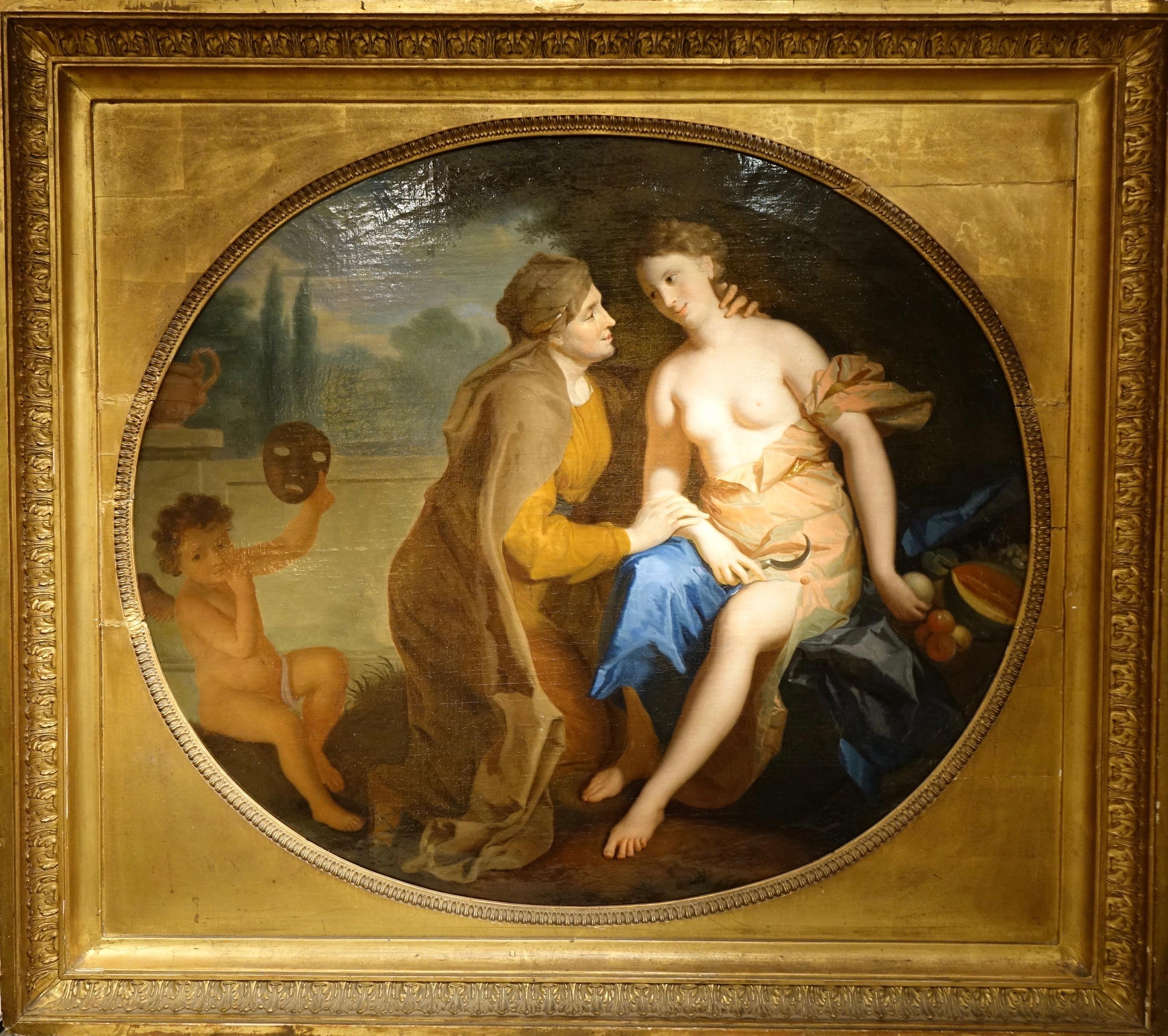 Louis XIV Vertumnus and Pomona , Oil on Canvas Attributed to F.A. Verdier For Sale