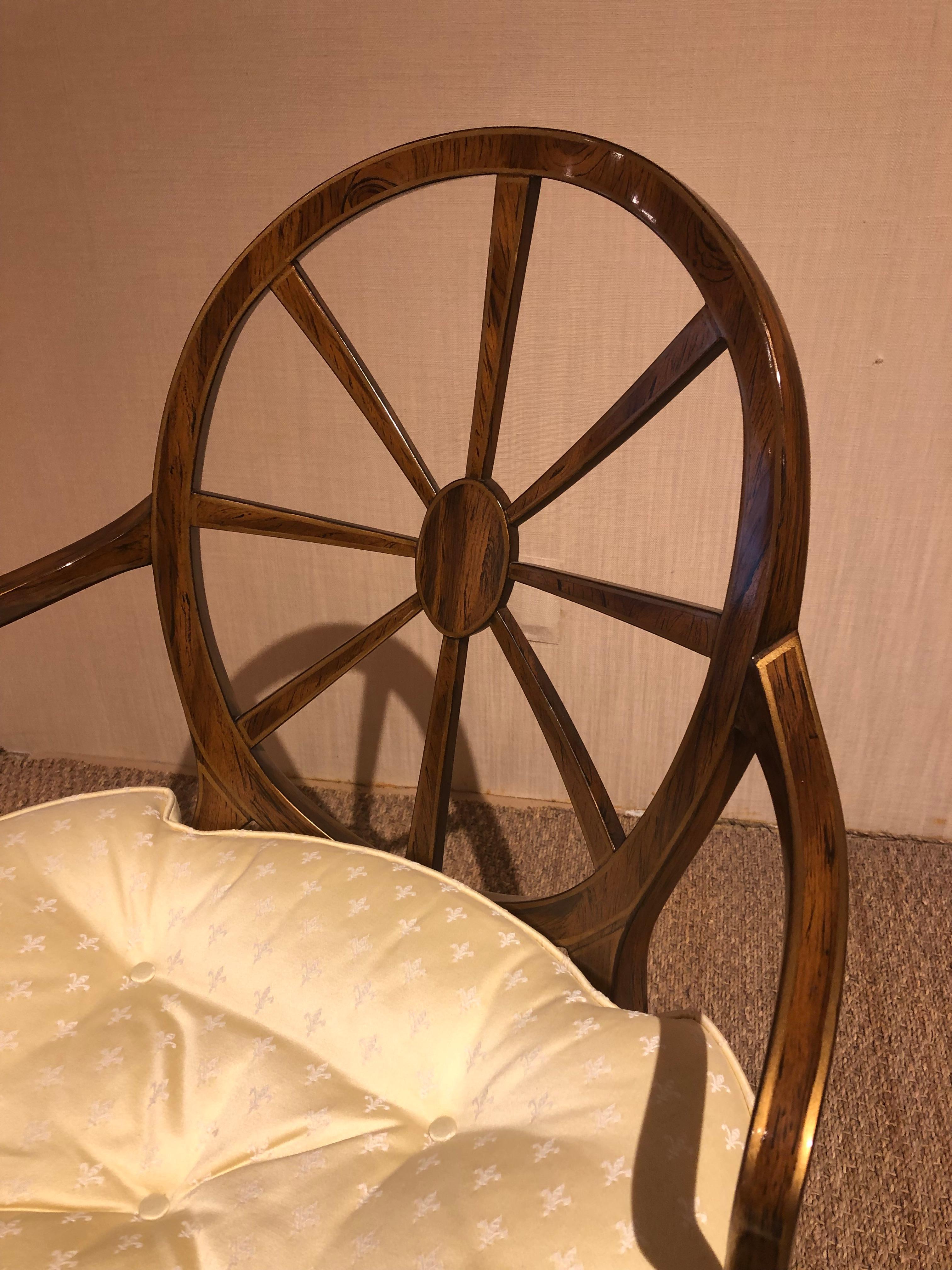 Regency Very Attractive Faux Bois Wheelback Open Arm Chair For Sale