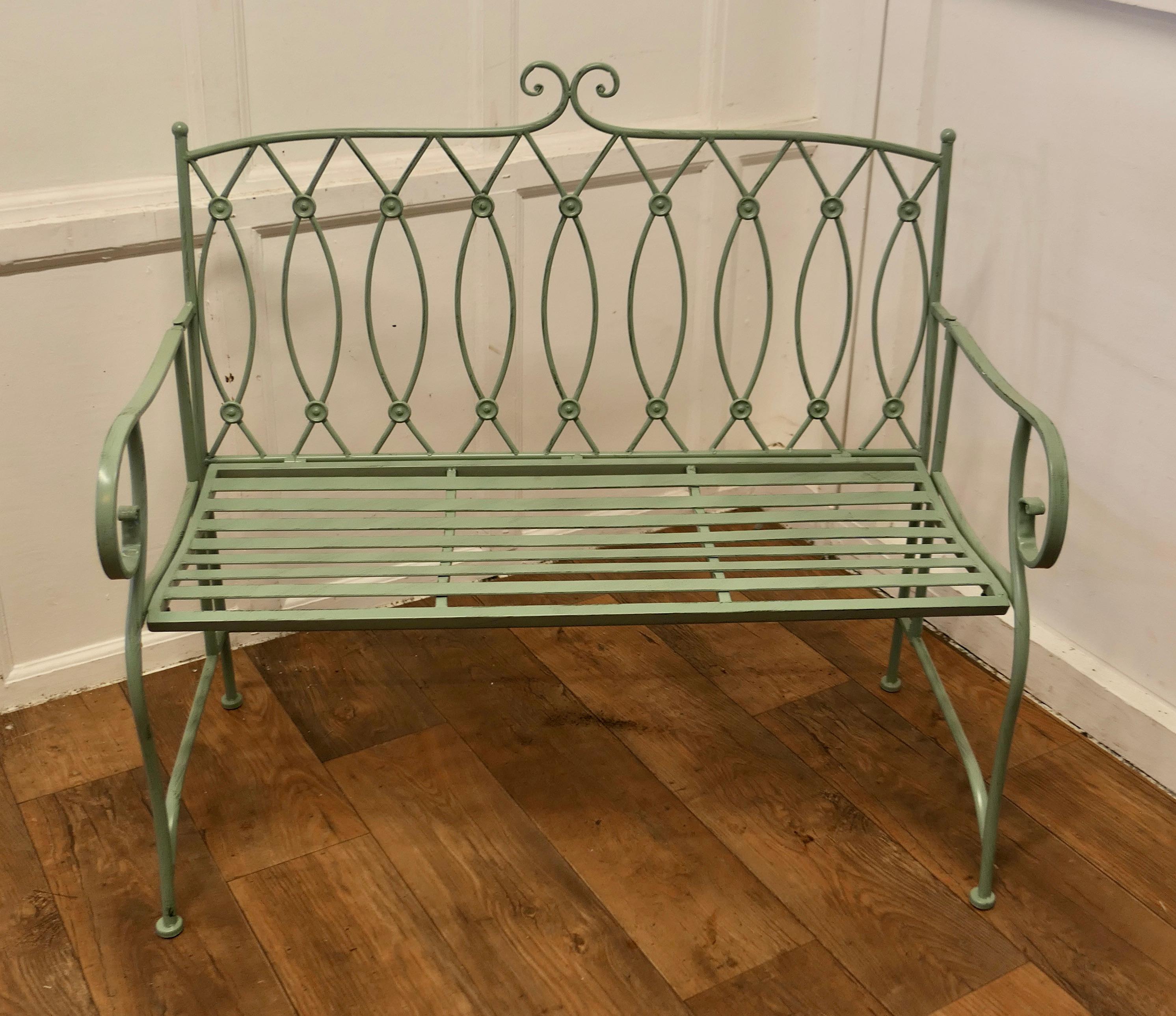 Beaux Arts Very Attractive French Folding Green Metal Garden Bench