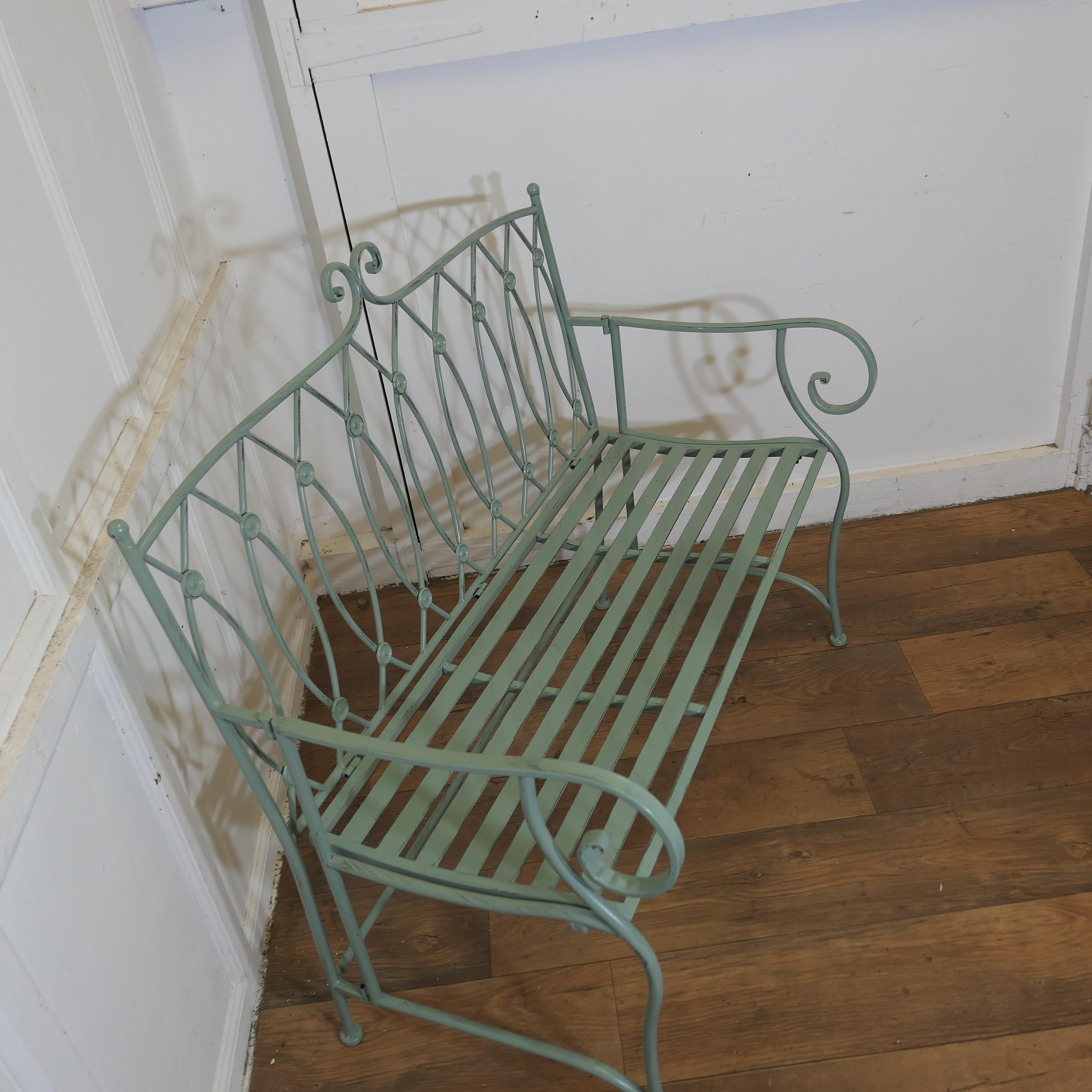 20th Century Very Attractive French Folding Green Metal Garden Bench