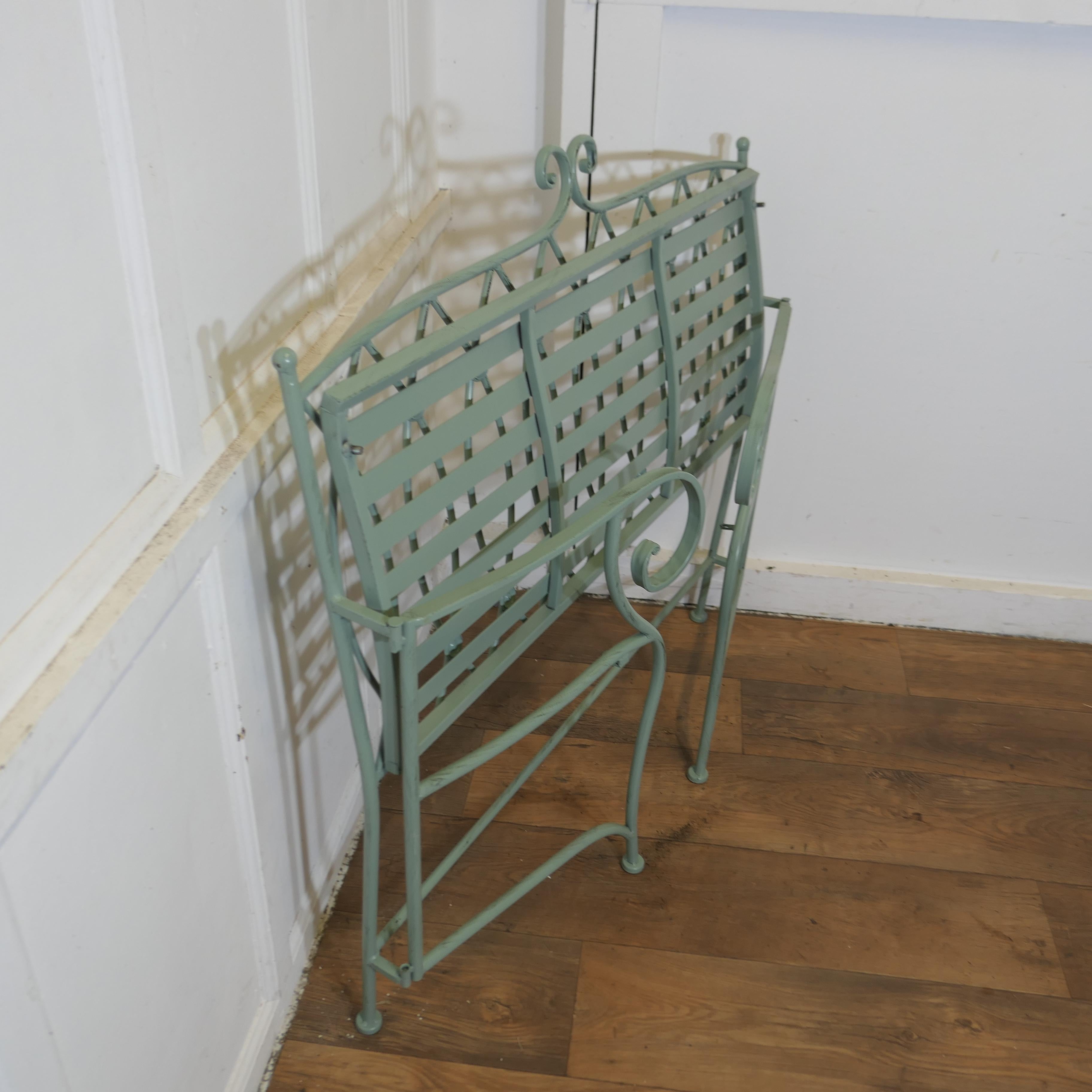 Iron Very Attractive French Folding Green Metal Garden Bench
